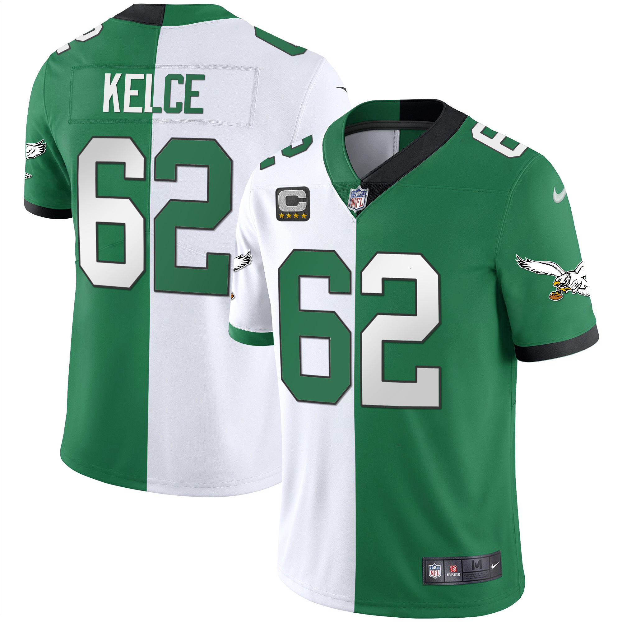 Jason Kelce Men's Philadelphia Eagles Gold & Kelly Vapor V2 Split Jersey - All Stitched