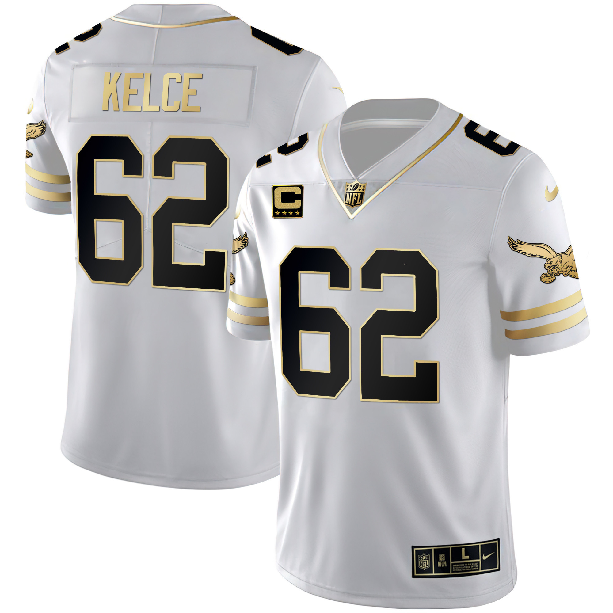 Jason Kelce Men's Philadelphia Eagles Gold & Kelly Vapor V2 White Gold Jersey - All Stitched