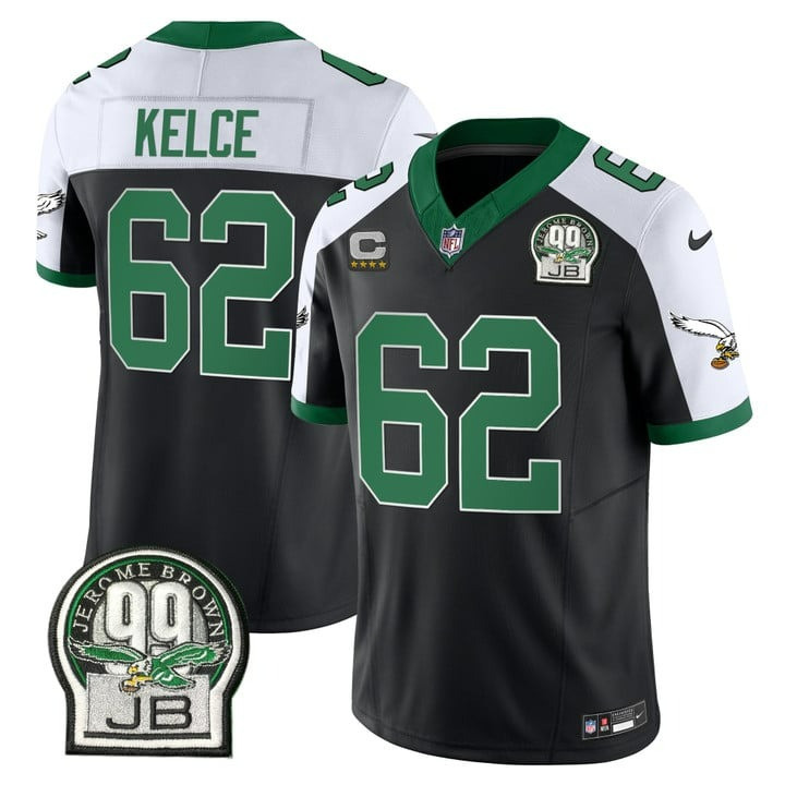Jason Kelce Men's Philadelphia Eagles Jerome Brown Patch Kelly Green Alternate V2 Black Alternate Jersey - All Stitched