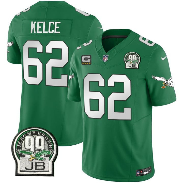 Jason Kelce Men's Philadelphia Eagles Jerome Brown Patch Kelly Green Alternate V2 Jersey - All Stitched
