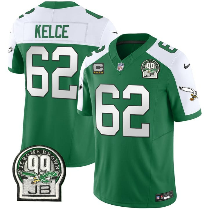 Jason Kelce Men's Philadelphia Eagles Jerome Brown Patch Kelly Green Alternate V2 Kelly Alternate Jersey - All Stitched