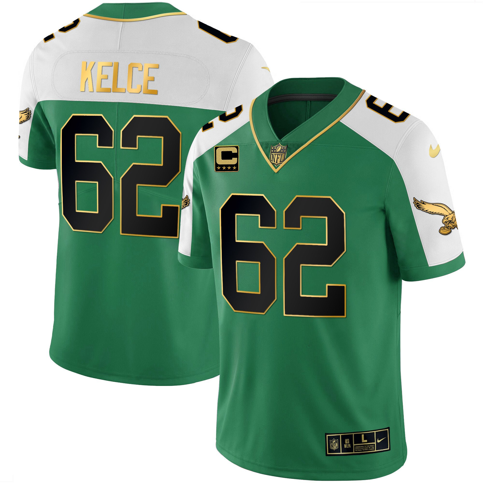 Jason Kelce Men's Philadelphia Eagles Kelly Green Alternate Gold Kelly Alternate Jersey - All Stitched