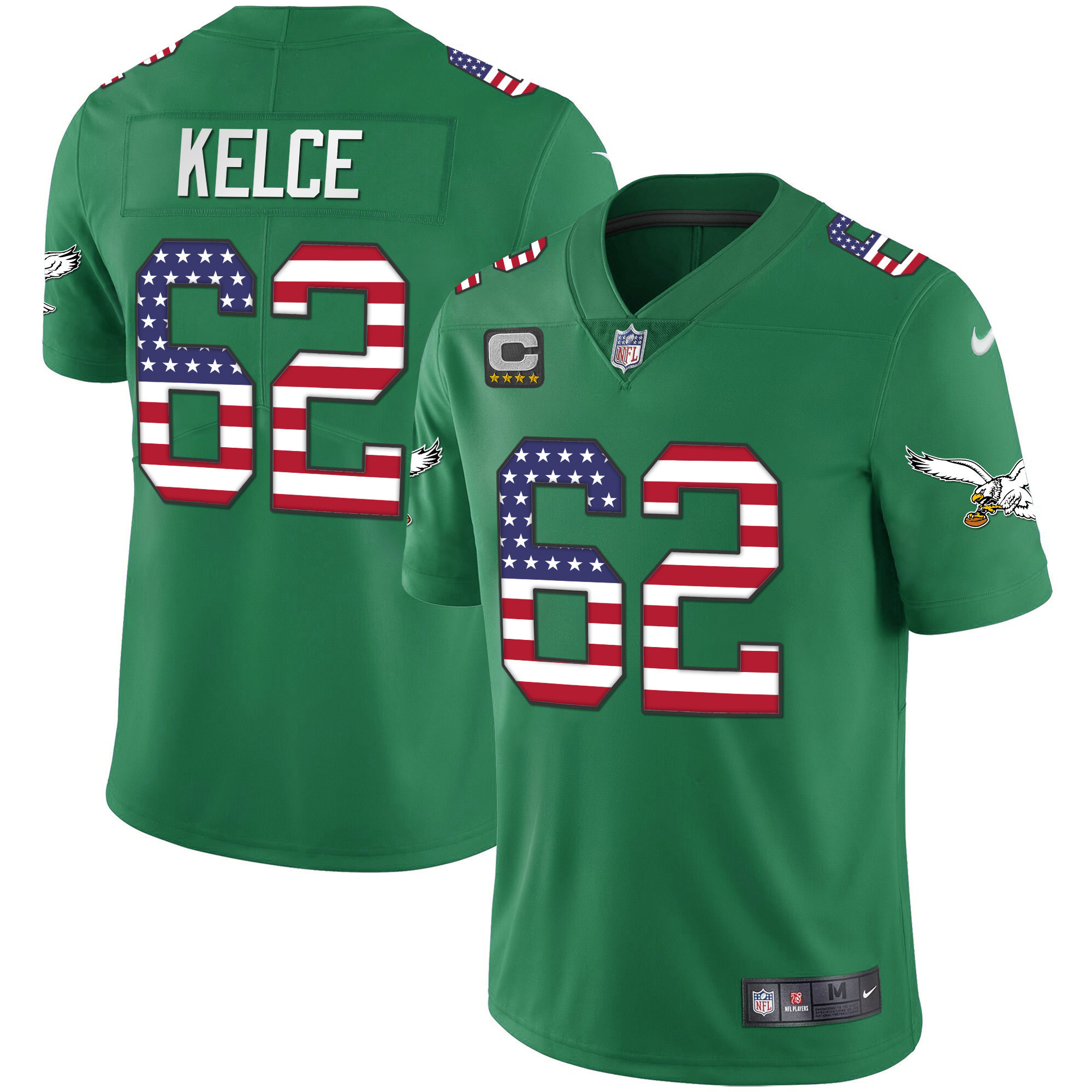 Jason Kelce Men's Philadelphia Eagles Kelly Green Gold Flag Vapor Jersey - All Stitched
