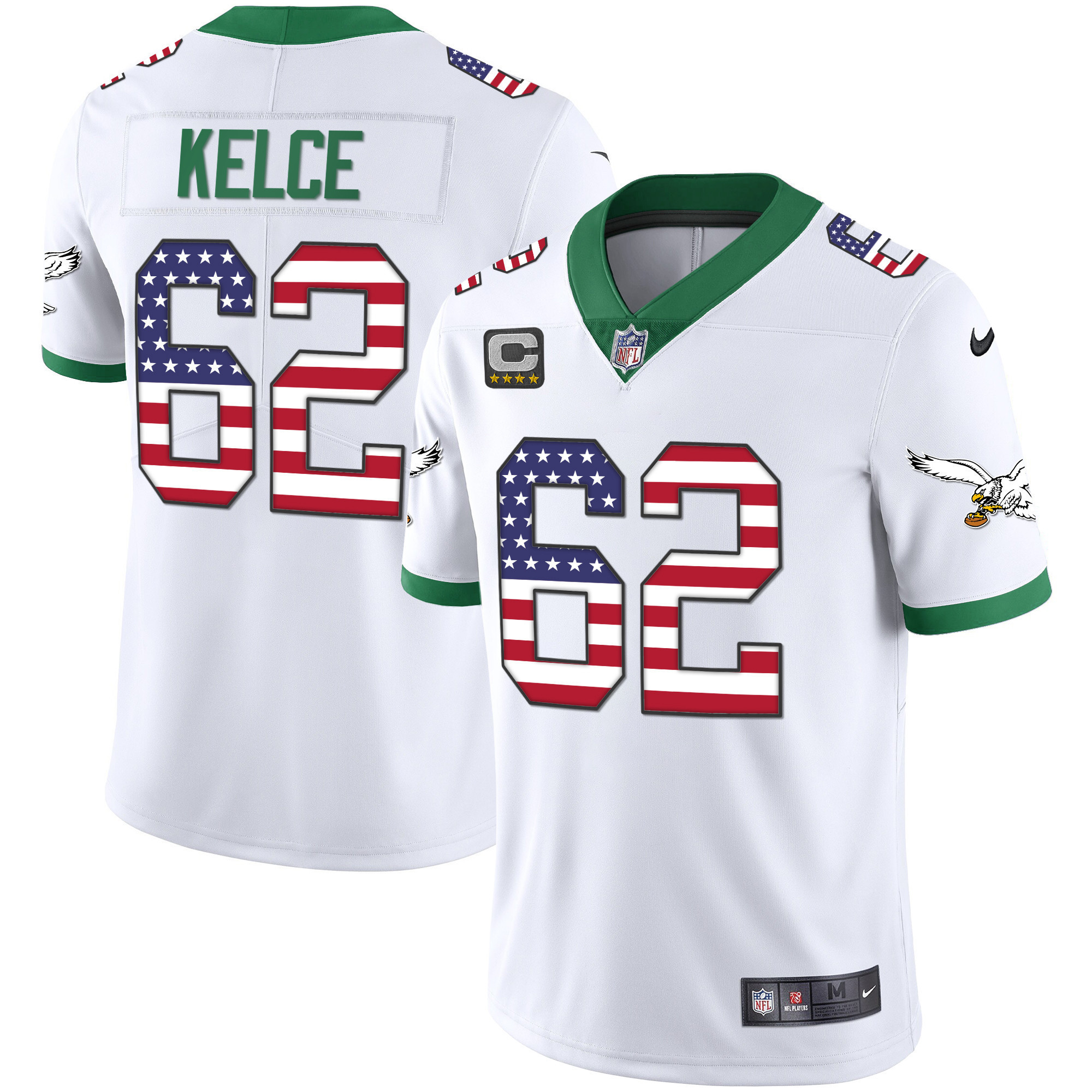 Jason Kelce Men's Philadelphia Eagles Kelly Green Gold Flag Vapor Kelly White Jersey - All Stitched