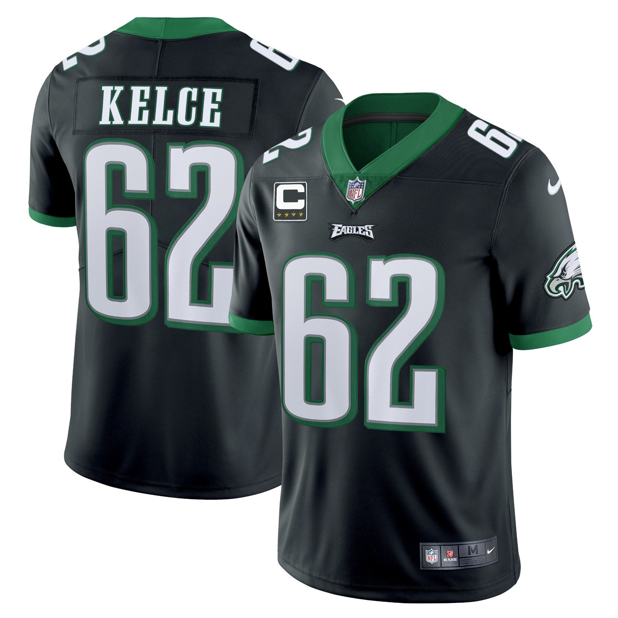 Jason Kelce Men's Philadelphia Eagles Kelly Green Limited Black Jersey - All Stitched