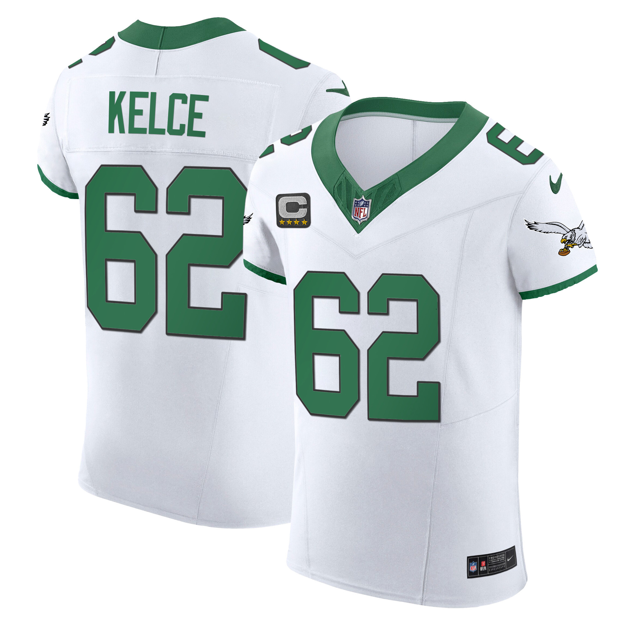 Jason Kelce Men's Philadelphia Eagles Kelly Green Vapor Elite Kelly White Jersey - All Stitched