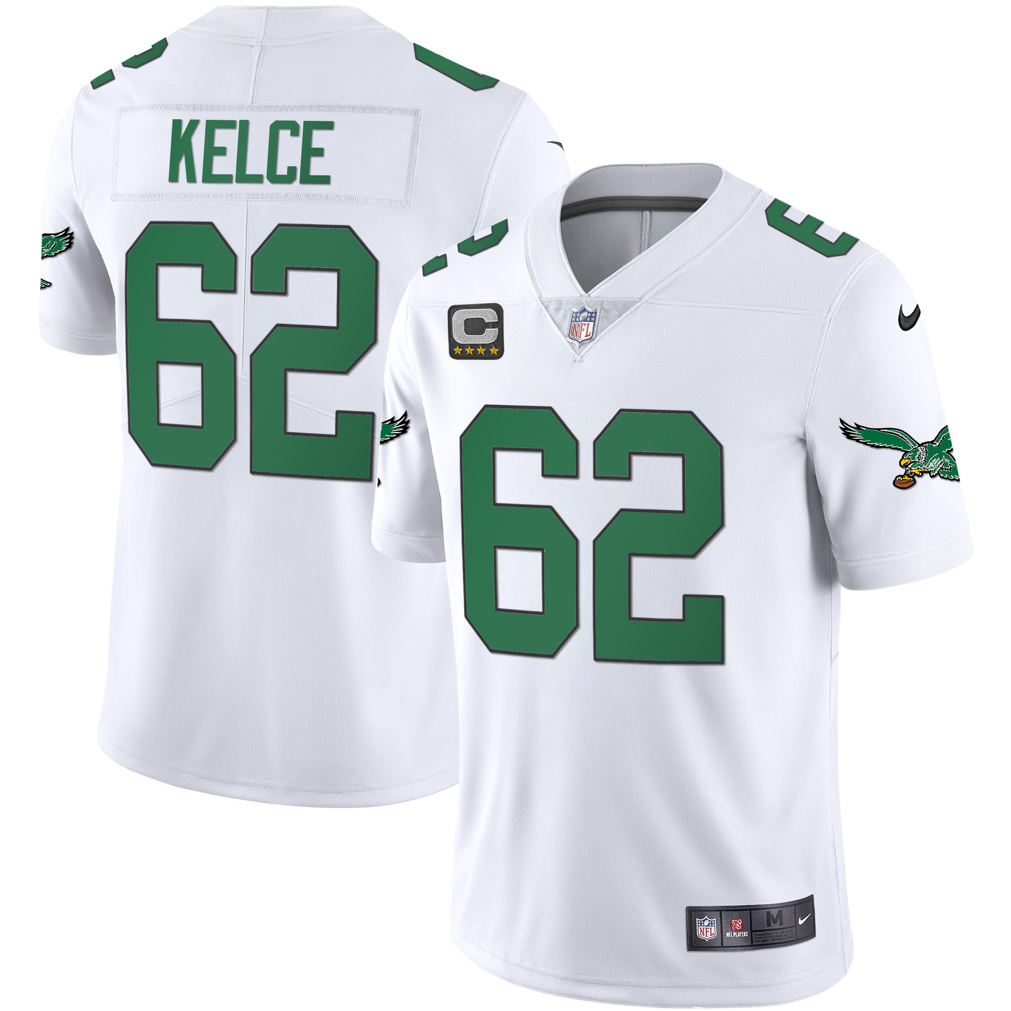 Jason Kelce Men's Philadelphia Eagles Kelly Green Vapor Throwback 90s White Jersey - All Stitched