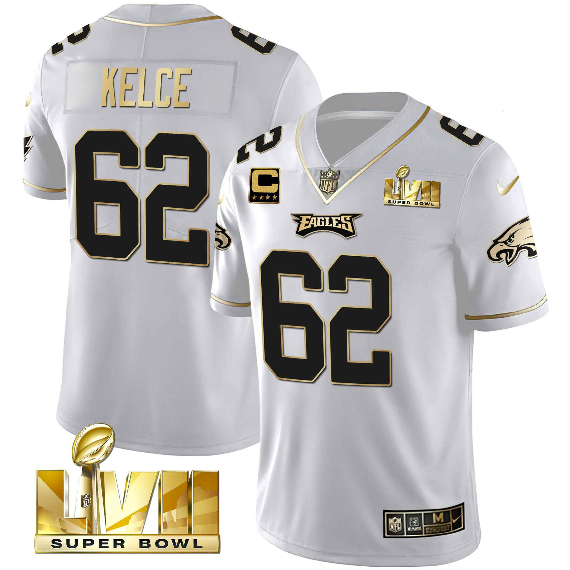 Jason Kelce Men's Philadelphia Eagles Super Bowl Vapor Gold White Gold Jersey - All Stitched