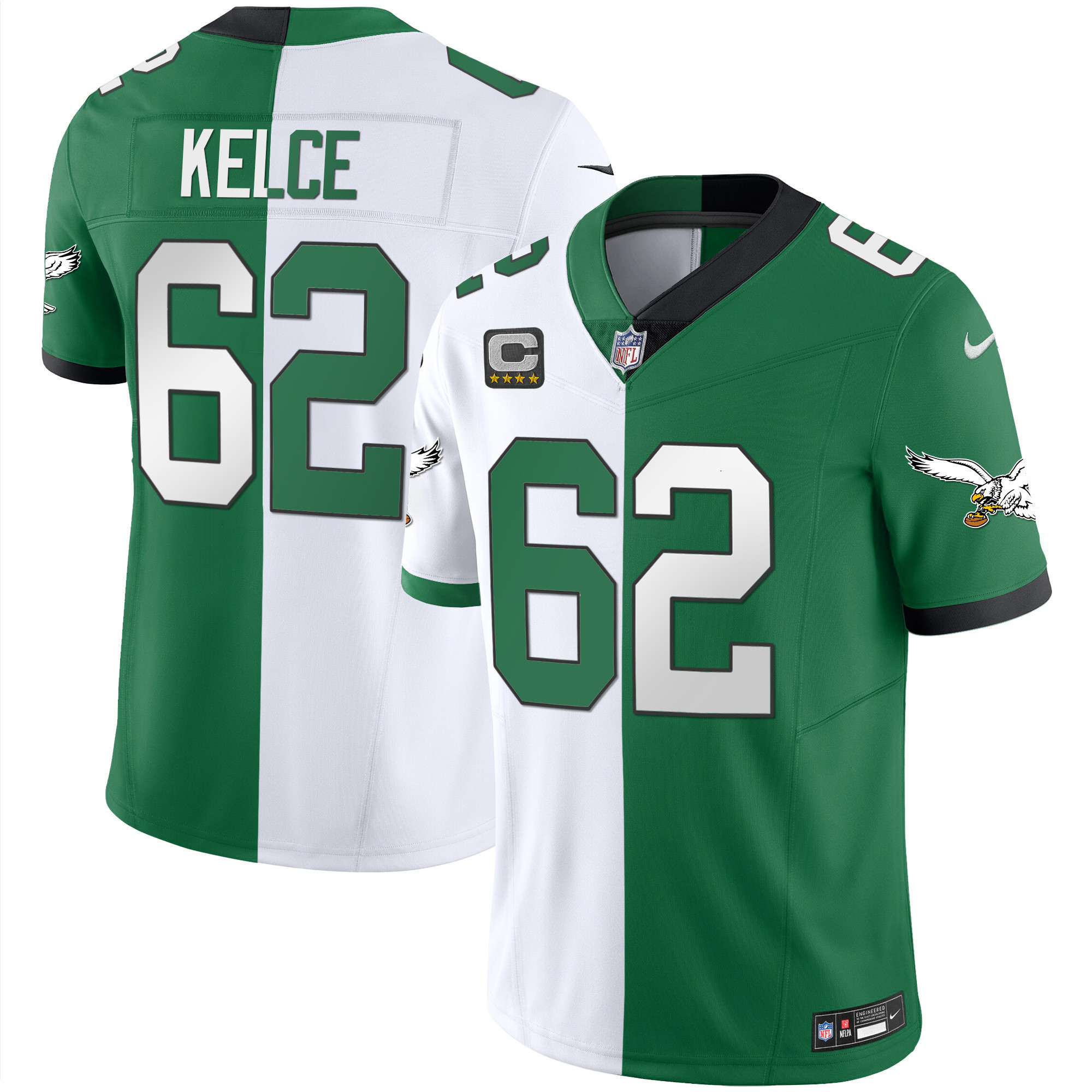 Jason Kelce Men's Philadelphia Eagles Throwback Kelly Vapor Limited Split Jersey - All Stitched