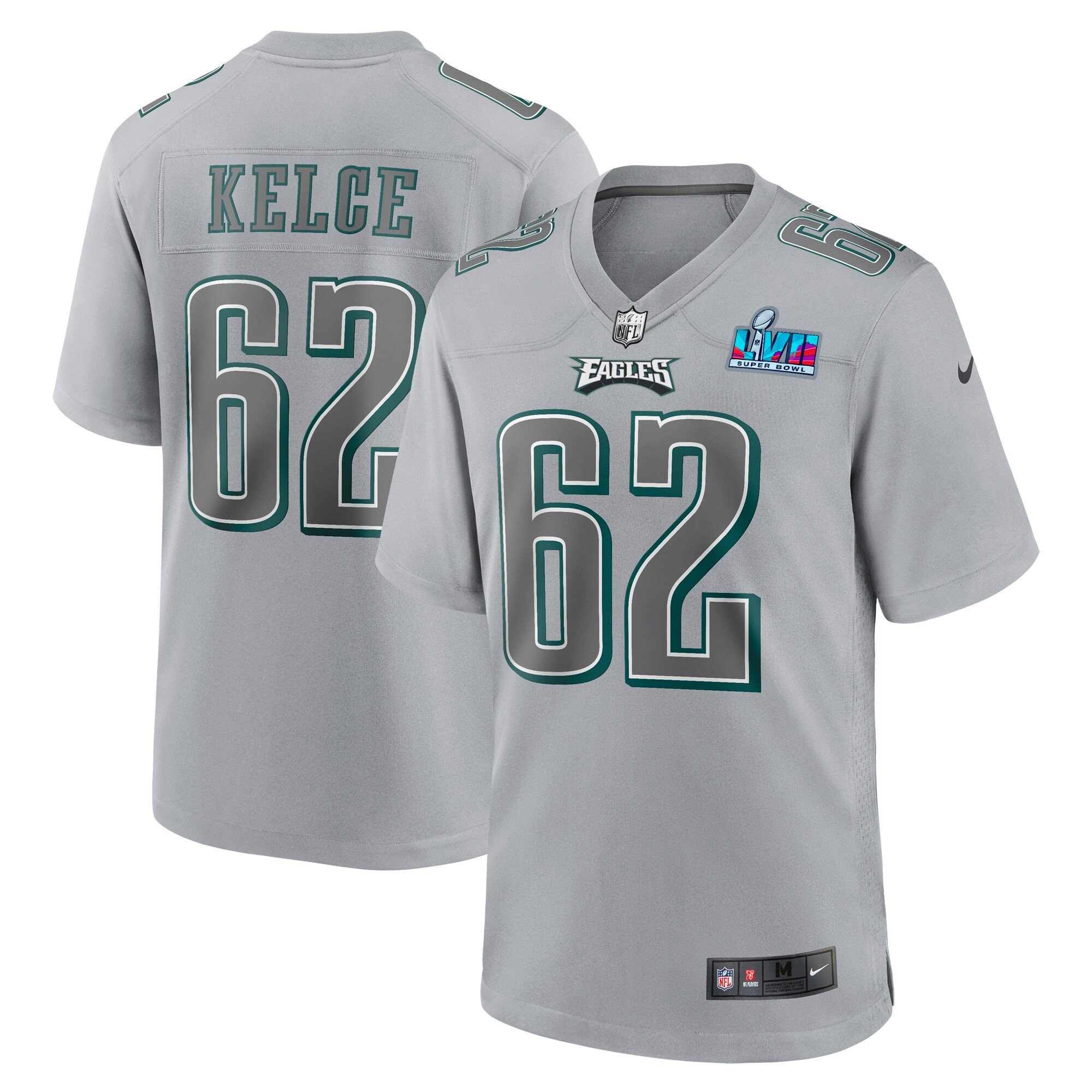Jason Kelce Philadelphia Eagles Super Bowl LVII Patch Atmosphere Game - Gray Jersey - All Stitched