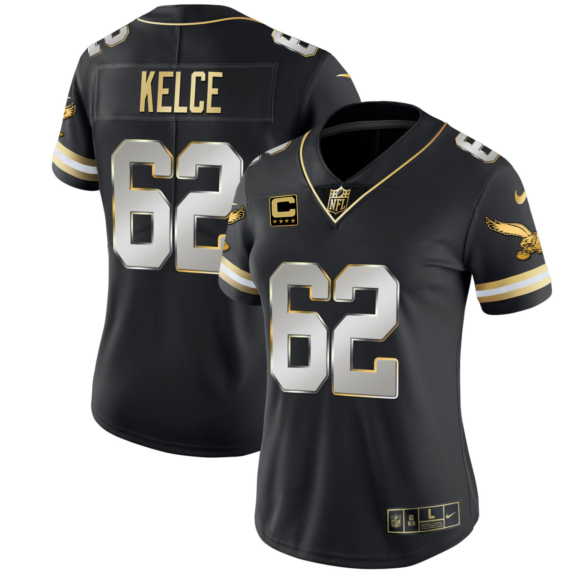 Jason Kelce Women's Philadelphia Eagles Gold & Kelly Vapor Throwback Black Limited Jersey - All Stitched