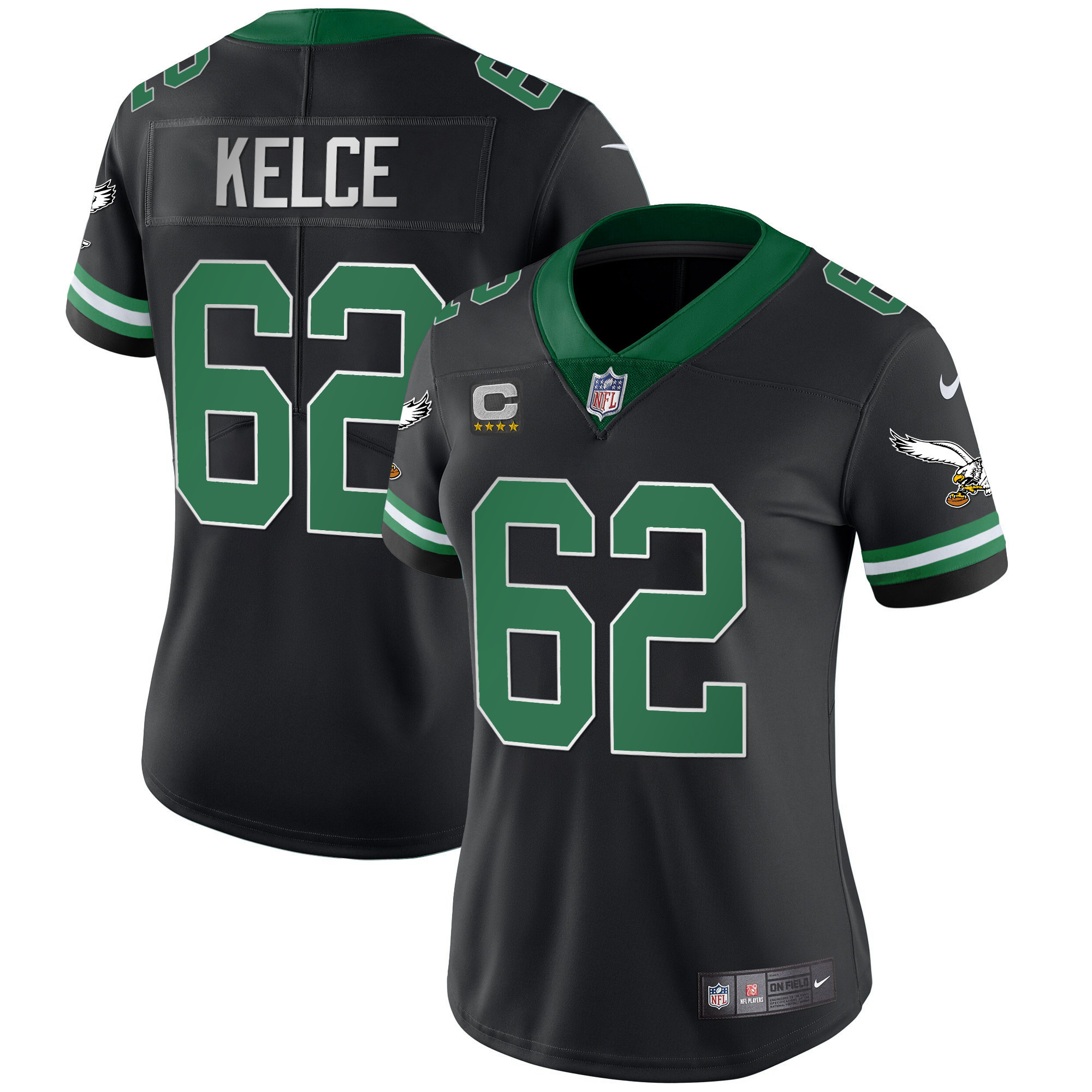 Jason Kelce Women's Philadelphia Eagles Gold & Kelly Vapor Throwback Kelly Black Jersey - All Stitched