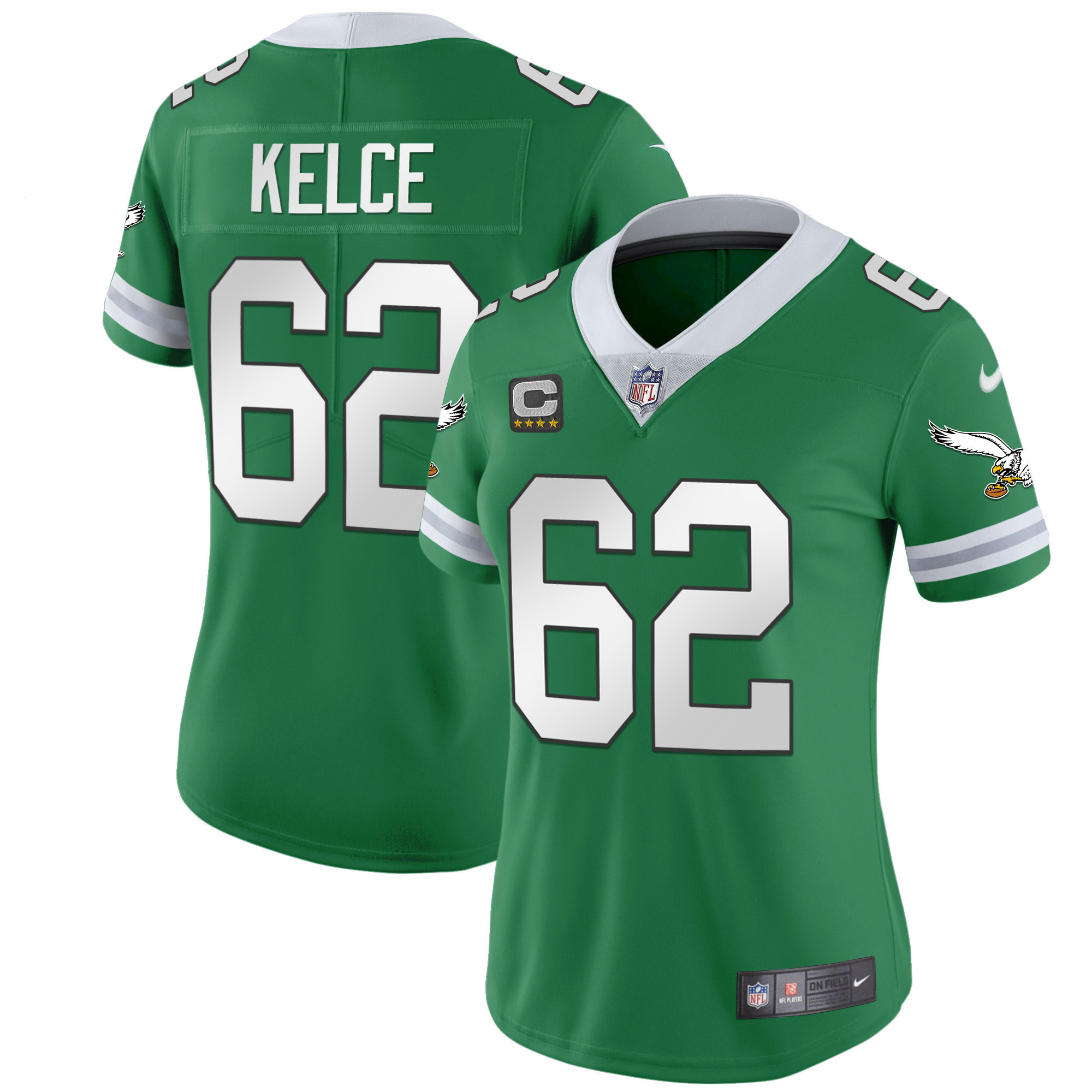 Jason Kelce Women's Philadelphia Eagles Gold & Kelly Vapor Throwback Kelly Green Jersey - All Stitched