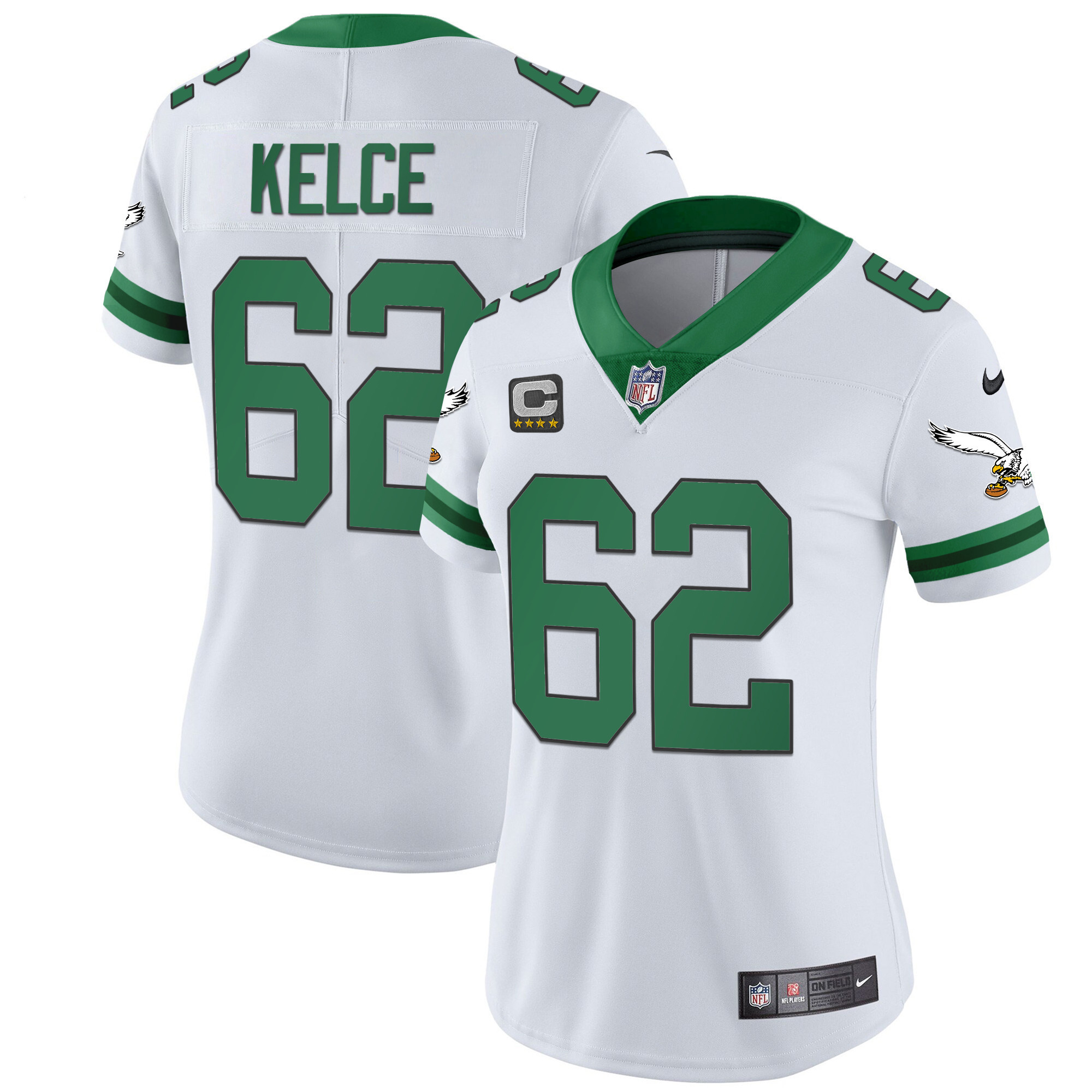 Jason Kelce Women's Philadelphia Eagles Gold & Kelly Vapor Throwback Kelly White Jersey - All Stitched