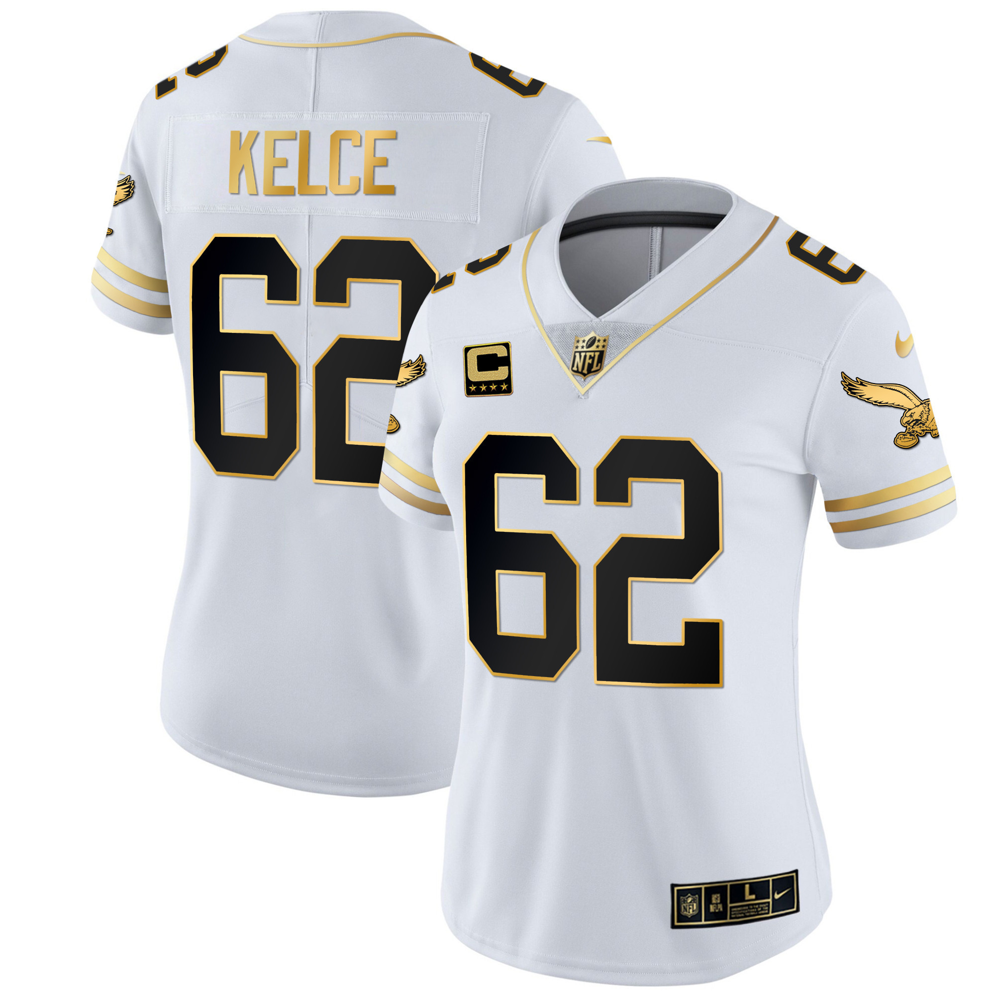 Jason Kelce Women's Philadelphia Eagles Gold & Kelly Vapor Throwback White Gold Jersey - All Stitched