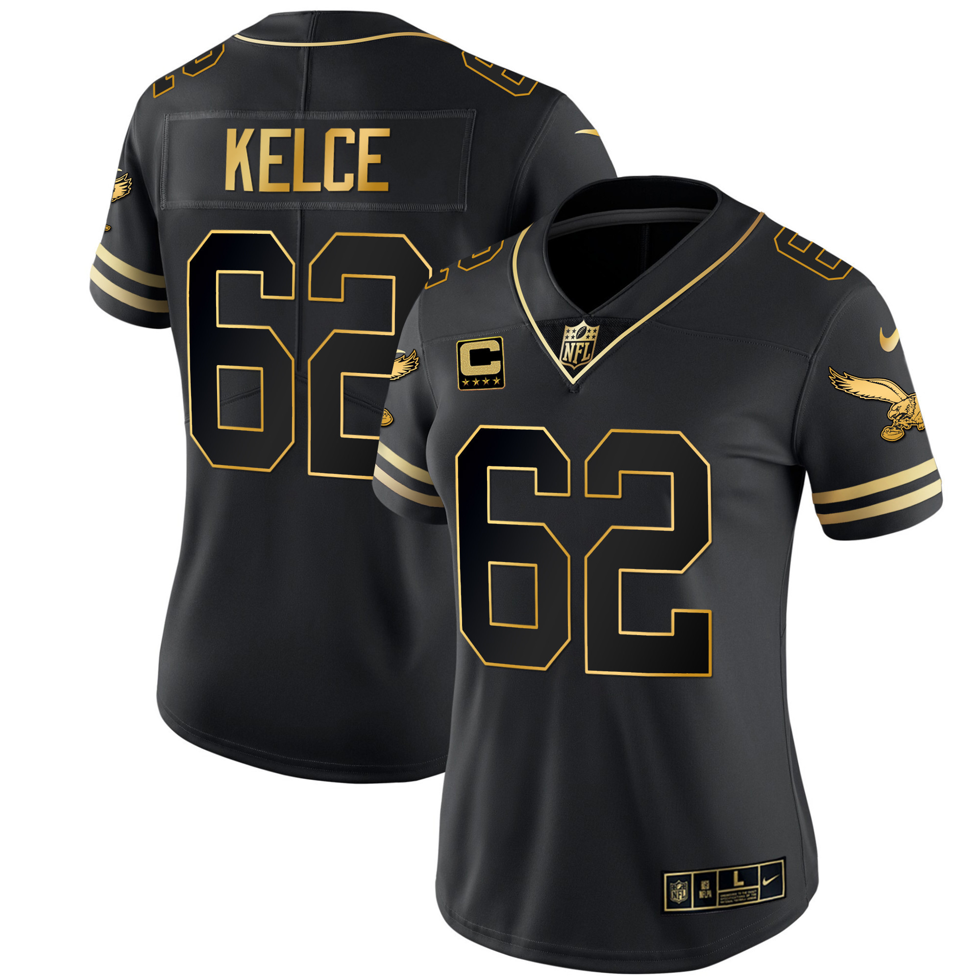 Jason Kelce Women's Philadelphia Eagles Gold & Kelly Vapor V2 Black Gold Jersey - All Stitched