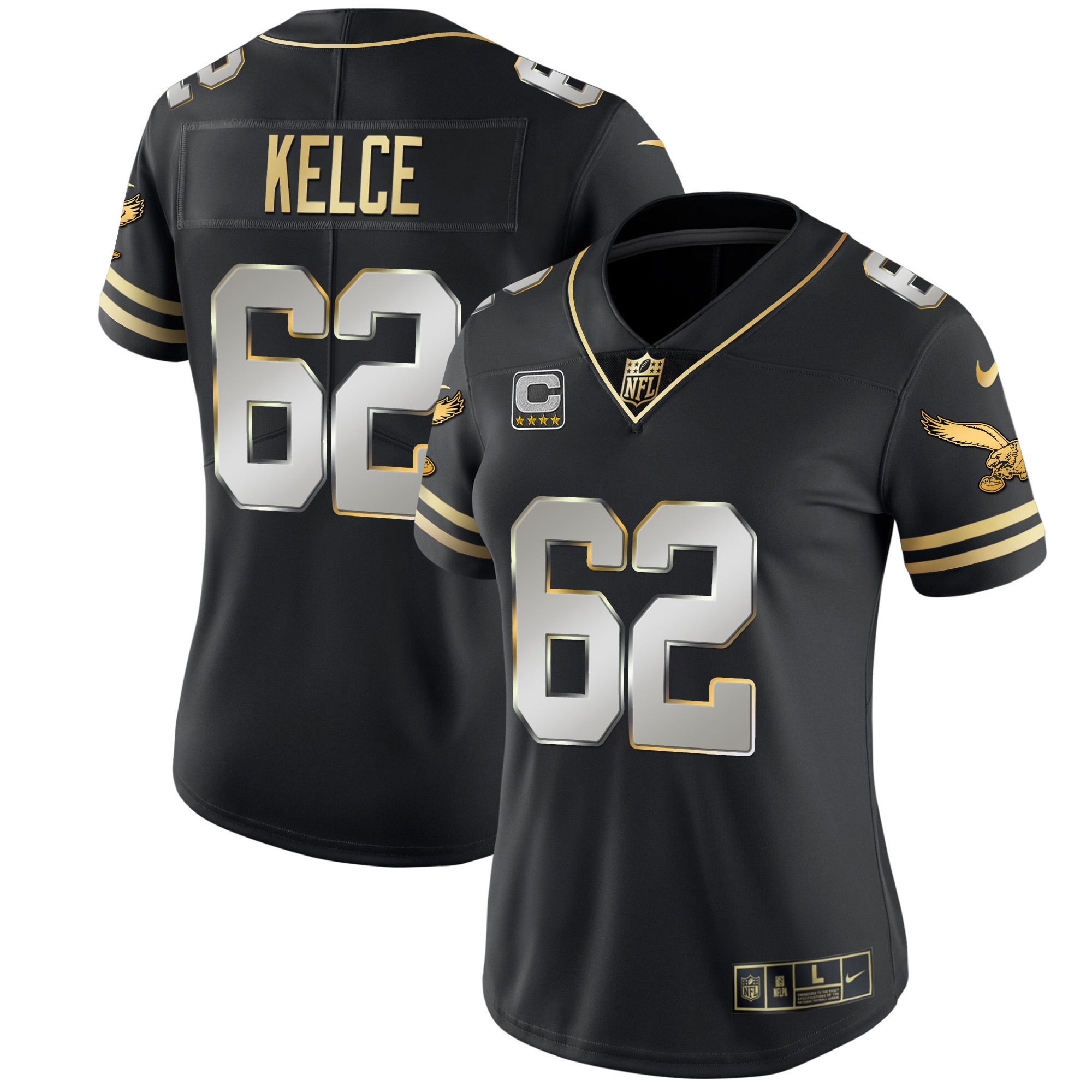 Jason Kelce Women's Philadelphia Eagles Gold & Kelly Vapor V2 Black Limited Jersey - All Stitched