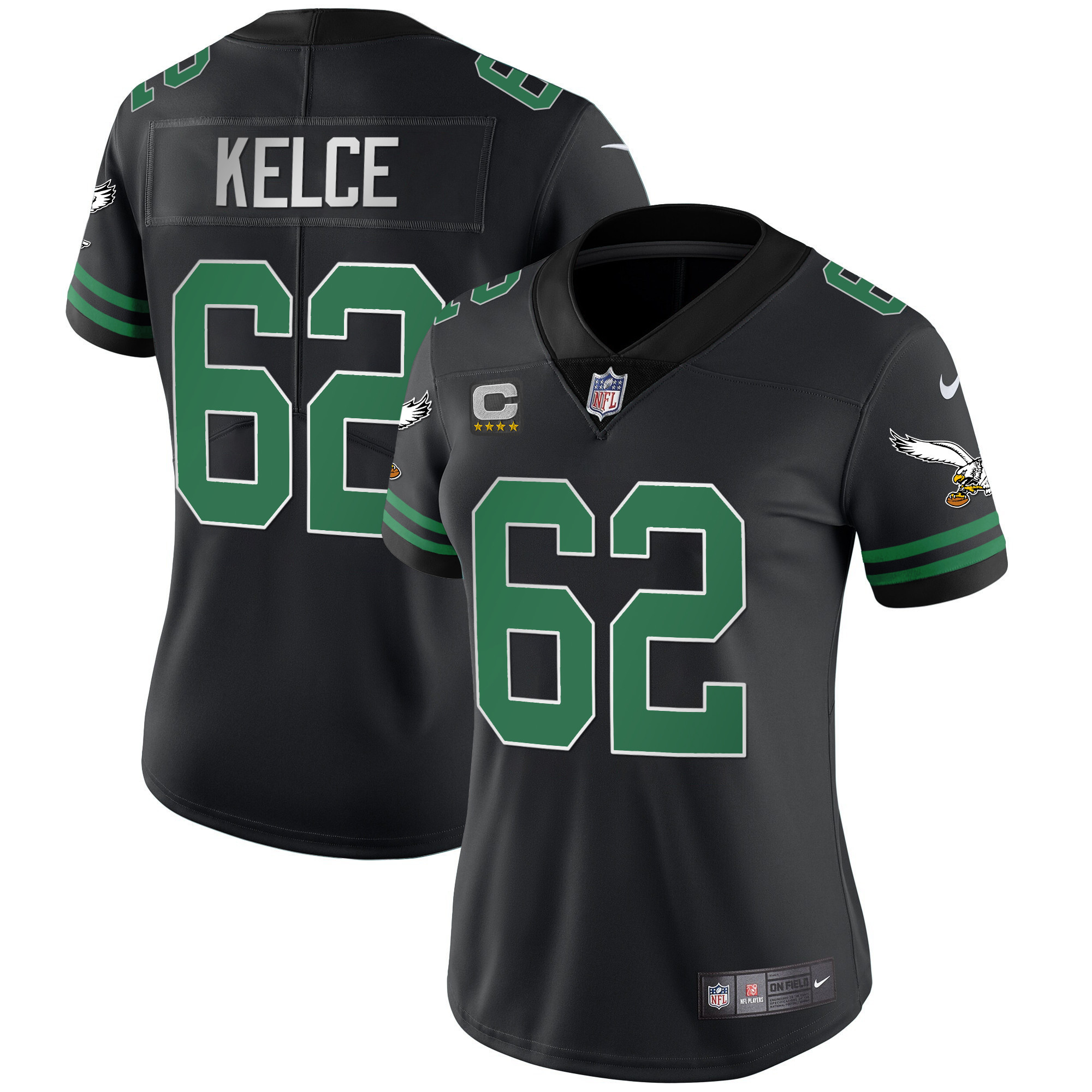 Jason Kelce Women's Philadelphia Eagles Gold & Kelly Vapor V2 Kelly Black Jersey - All Stitched