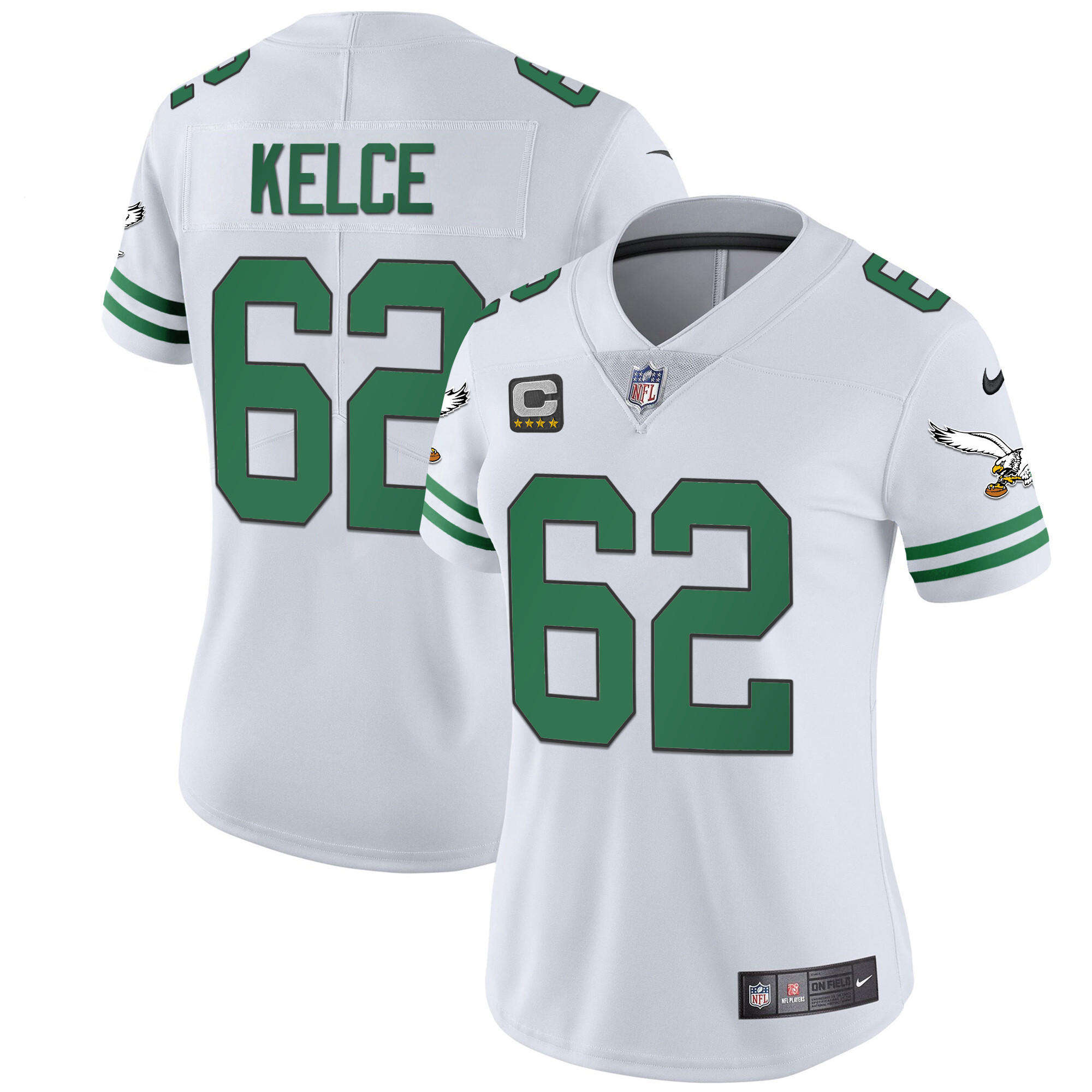 Jason Kelce Women's Philadelphia Eagles Gold & Kelly Vapor V2 Kelly White Jersey - All Stitched