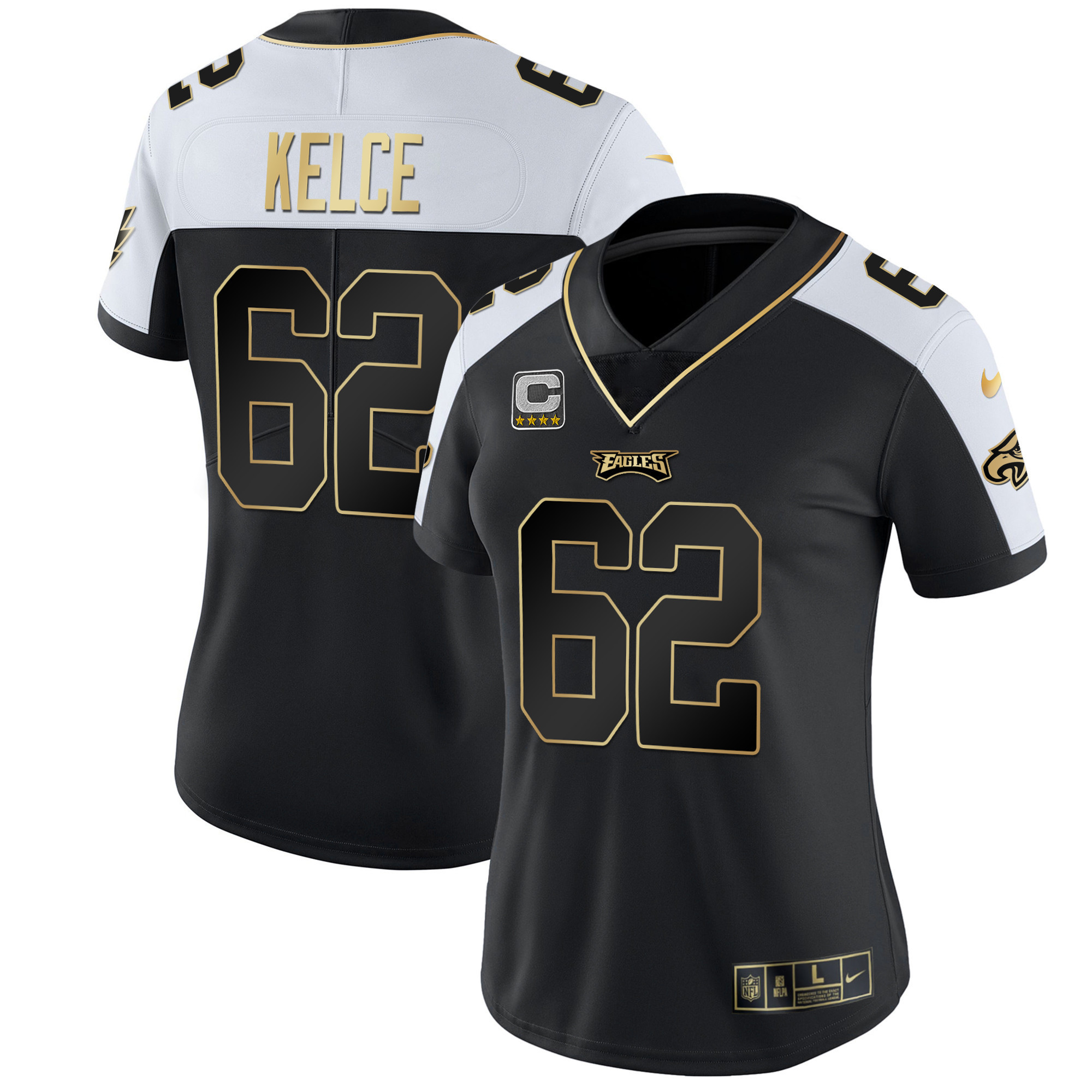 Jason Kelce Women's Philadelphia Eagles Gold & Split Vapor Alternate Jersey - All Stitched