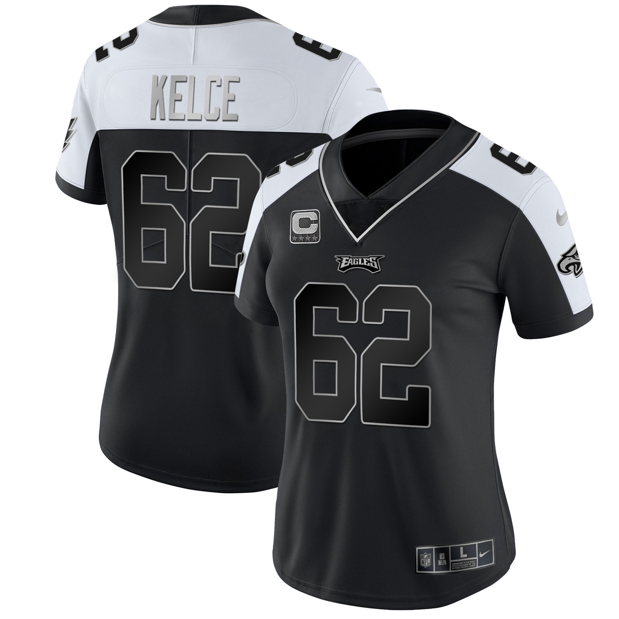 Jason Kelce Women's Philadelphia Eagles Gold & Split Vapor Alternate Silver Jersey - All Stitched
