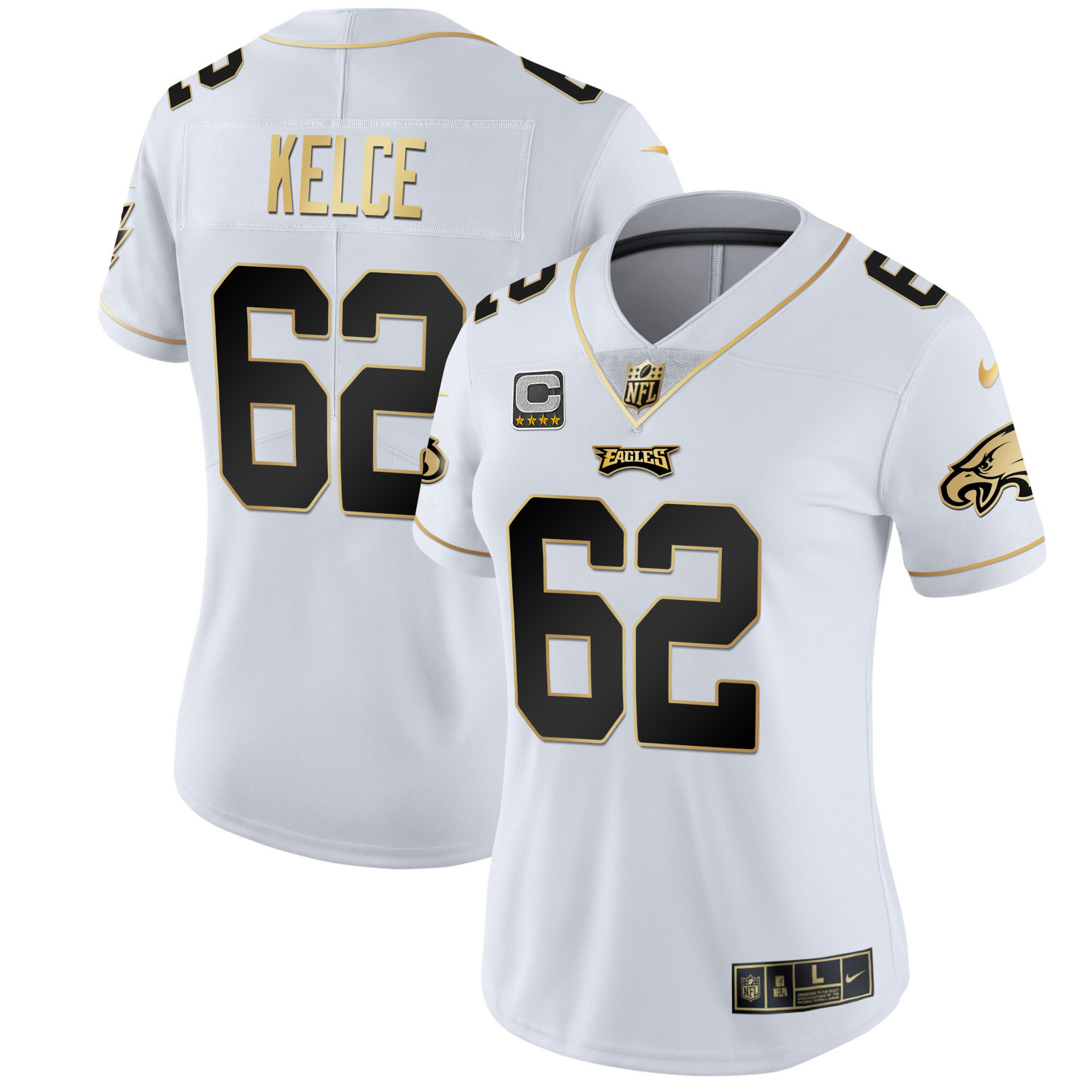 Jason Kelce Women's Philadelphia Eagles Gold & Split Vapor White Gold Jersey - All Stitched