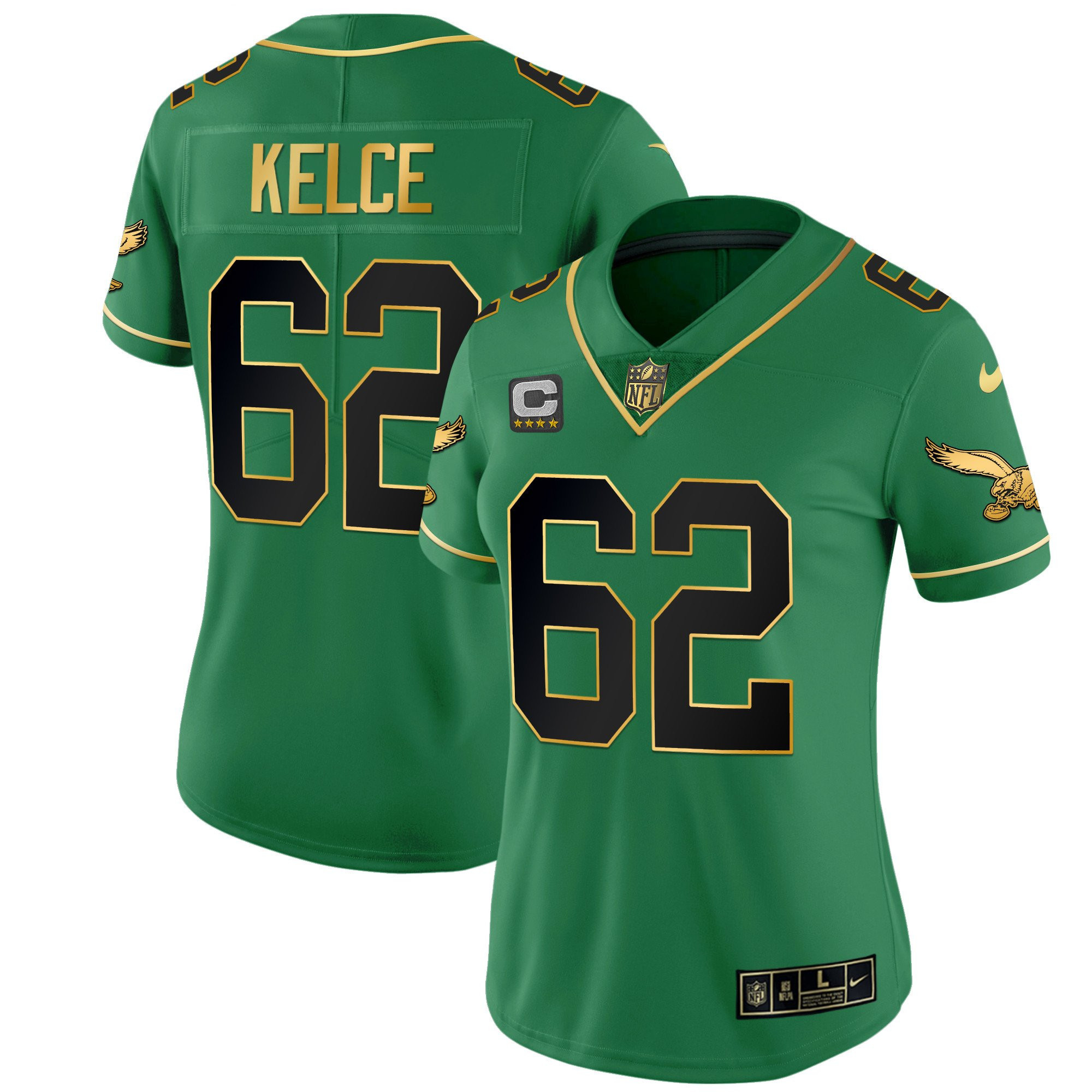 Jason Kelce Women's Philadelphia Eagles Kelly Green Gold Black Kelly Jersey - All Stitched