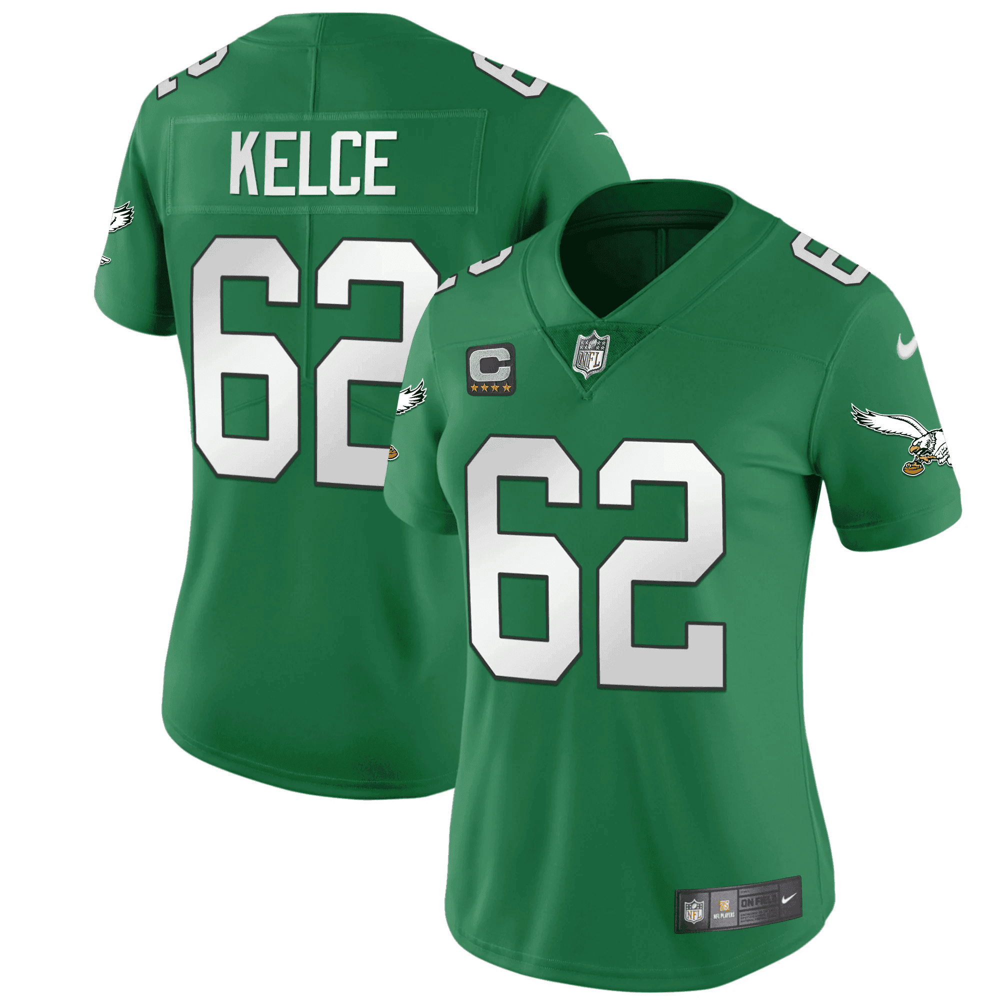 Jason Kelce Women's Philadelphia Eagles Kelly Green Gold Jersey - All Stitched