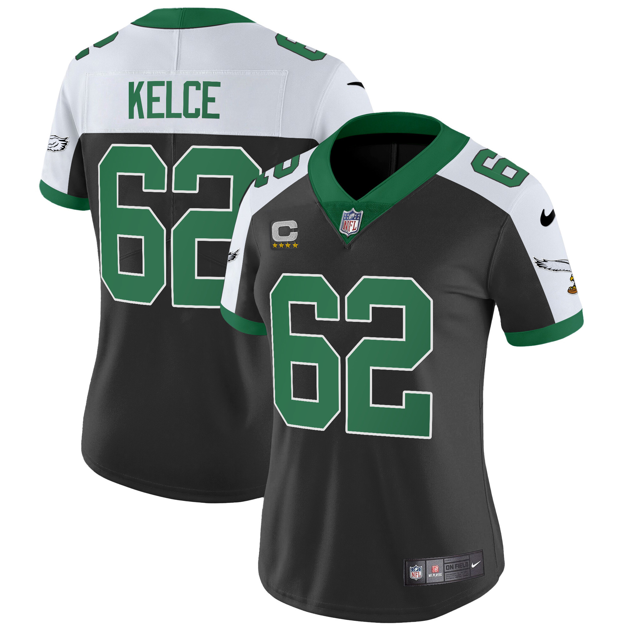 Jason Kelce Women's Philadelphia Eagles Kelly Green Vapor Limited V2 Black Alternate Jersey - All Stitched
