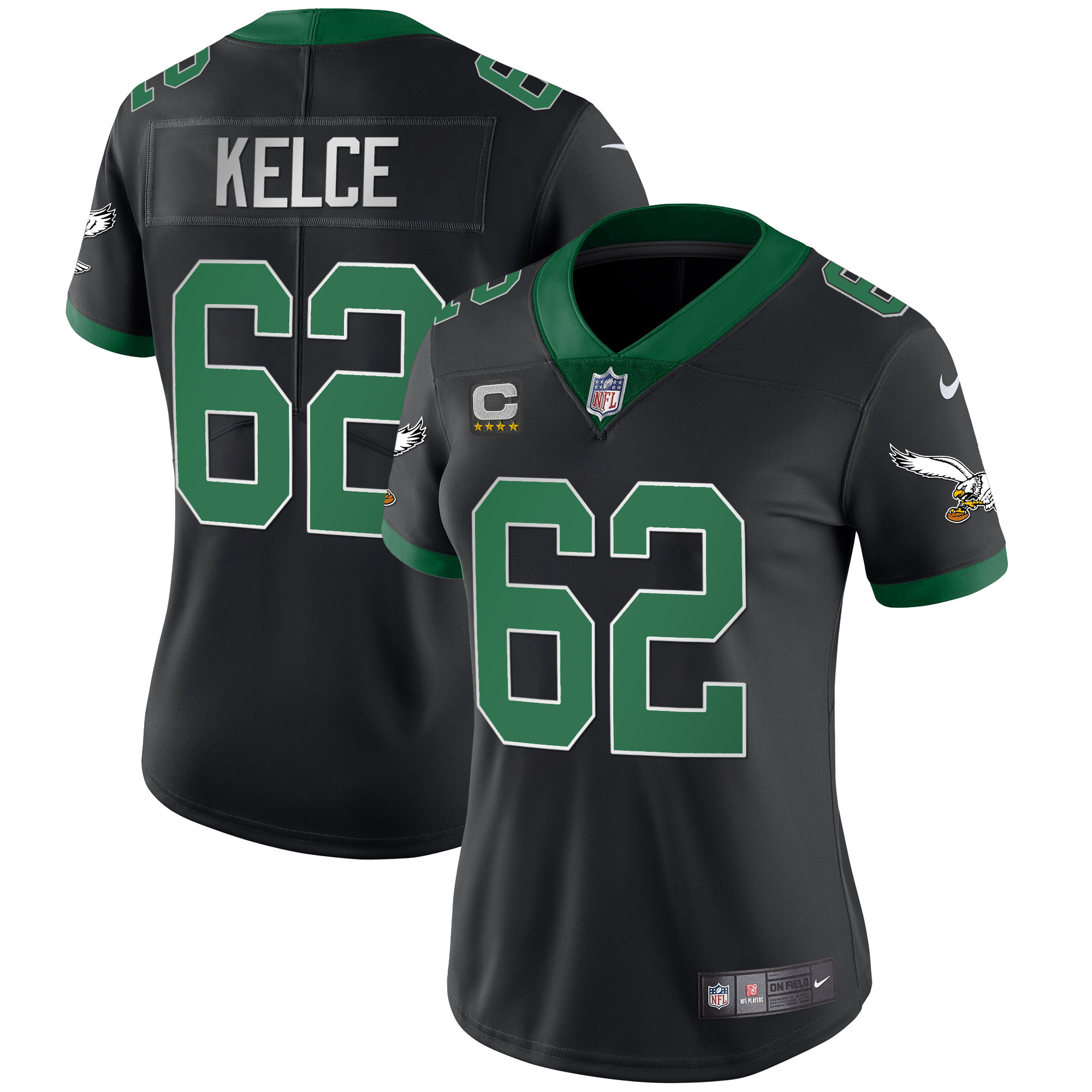 Jason Kelce Women's Philadelphia Eagles Throwback Kelly Vapor Limited V2 Kelly Black Jersey - All Stitched
