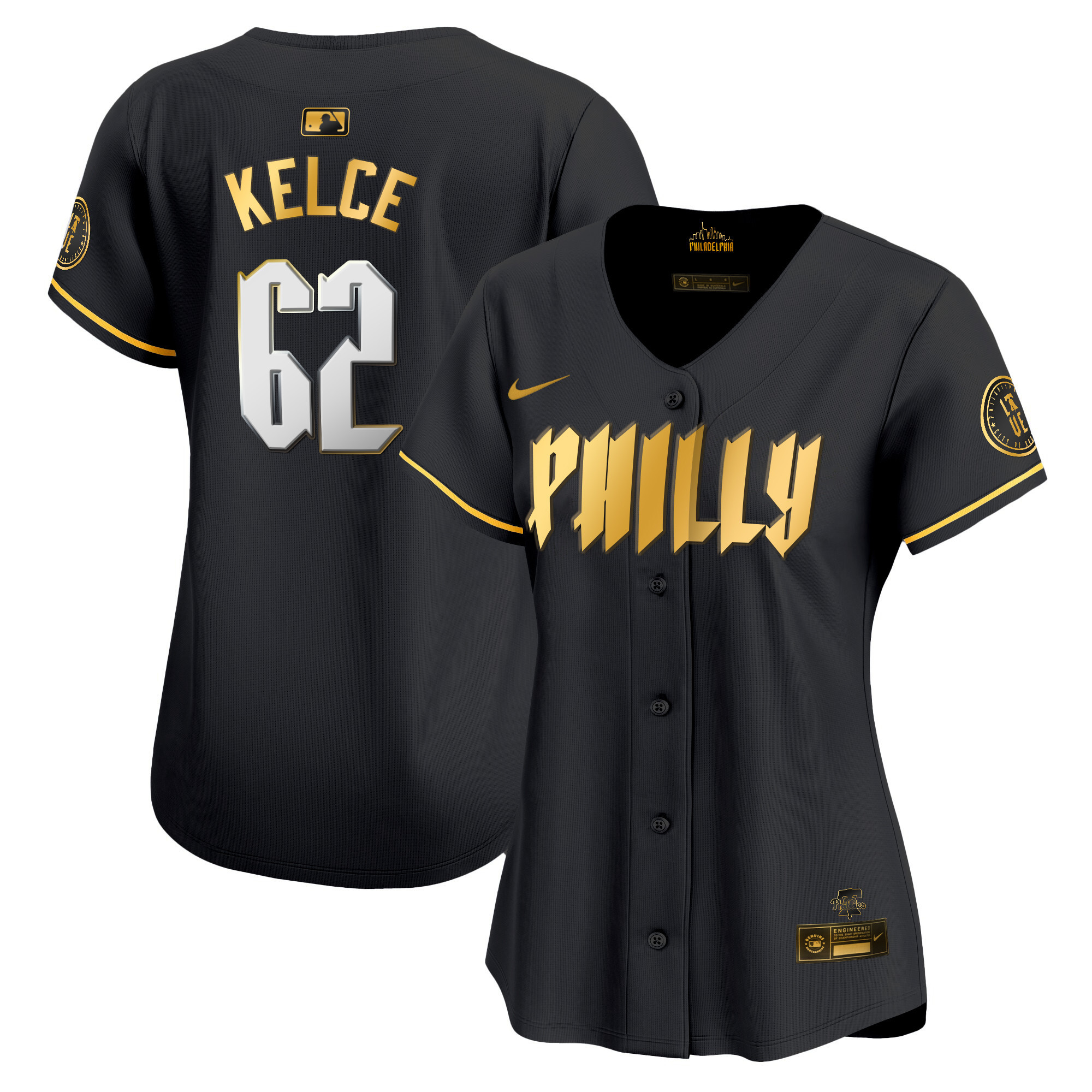 Jason Kelce Women's Philadelphia Phillies 2024 City Connect Vapor Premier Limited Black Gold Jersey - All Stitched