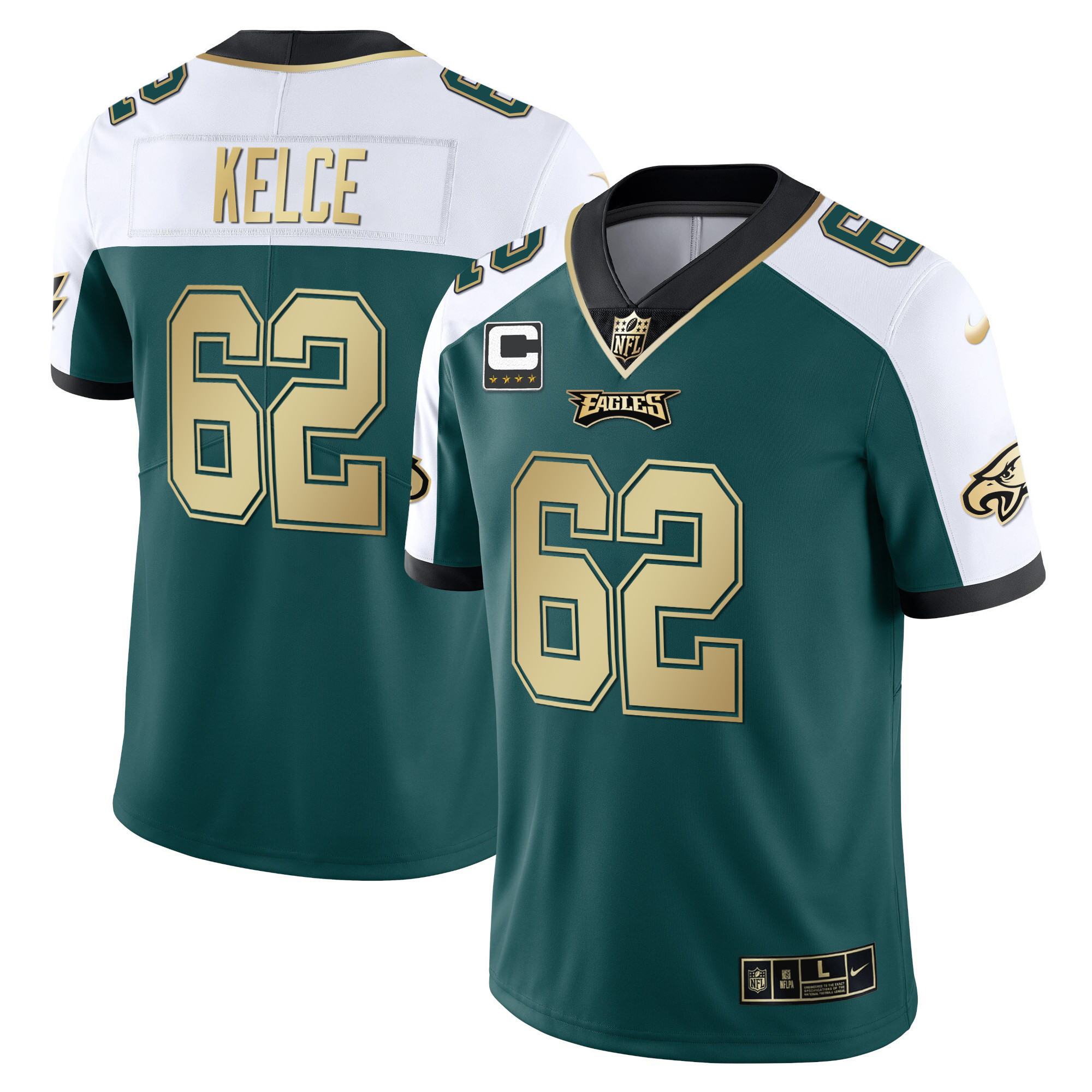 Jason Kelce Youth's Philadelphia Eagles Gold & Split Vapor Alternate Green Jersey - All Stitched