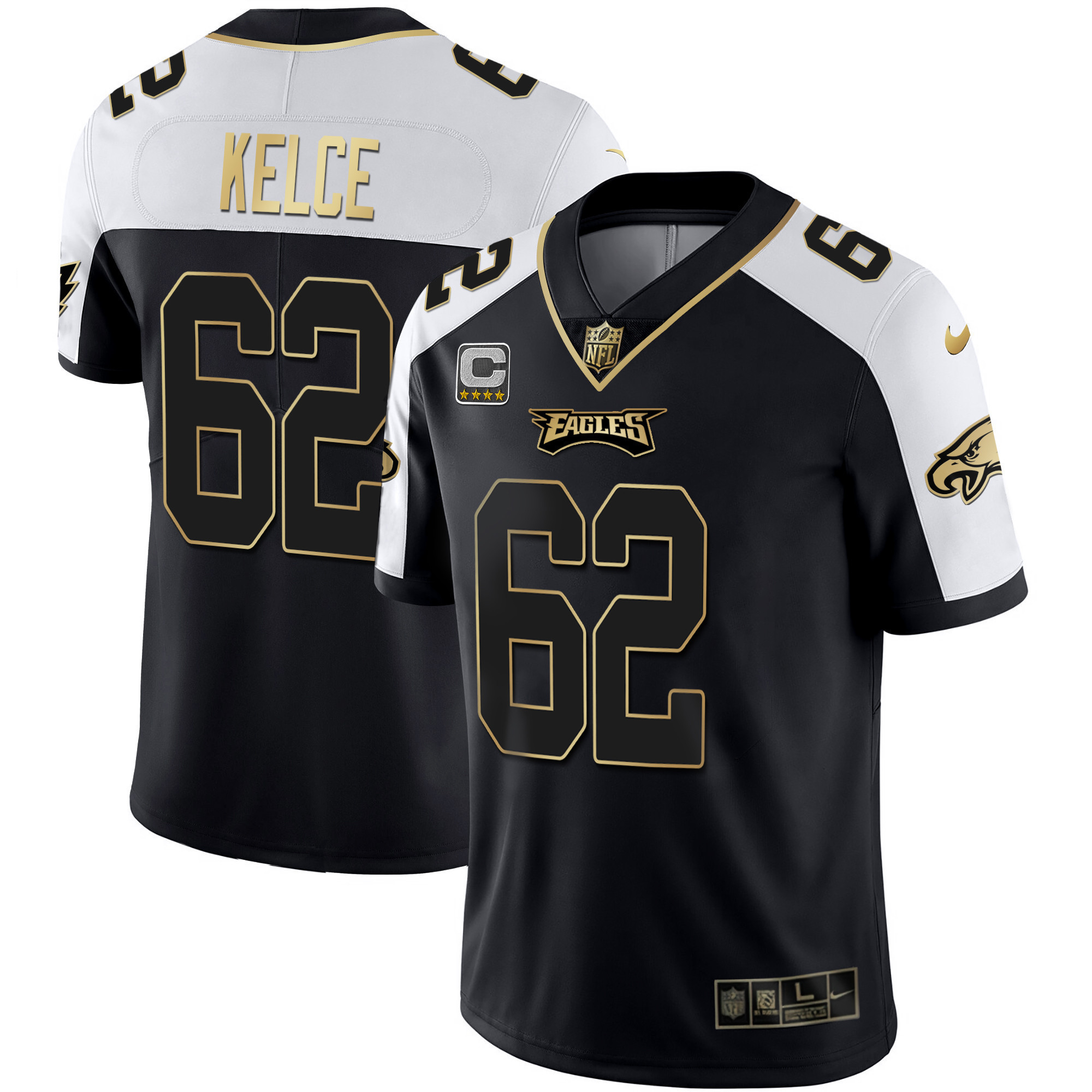 Jason Kelce Youth's Philadelphia Eagles Gold & Split Vapor Alternate Jersey - All Stitched