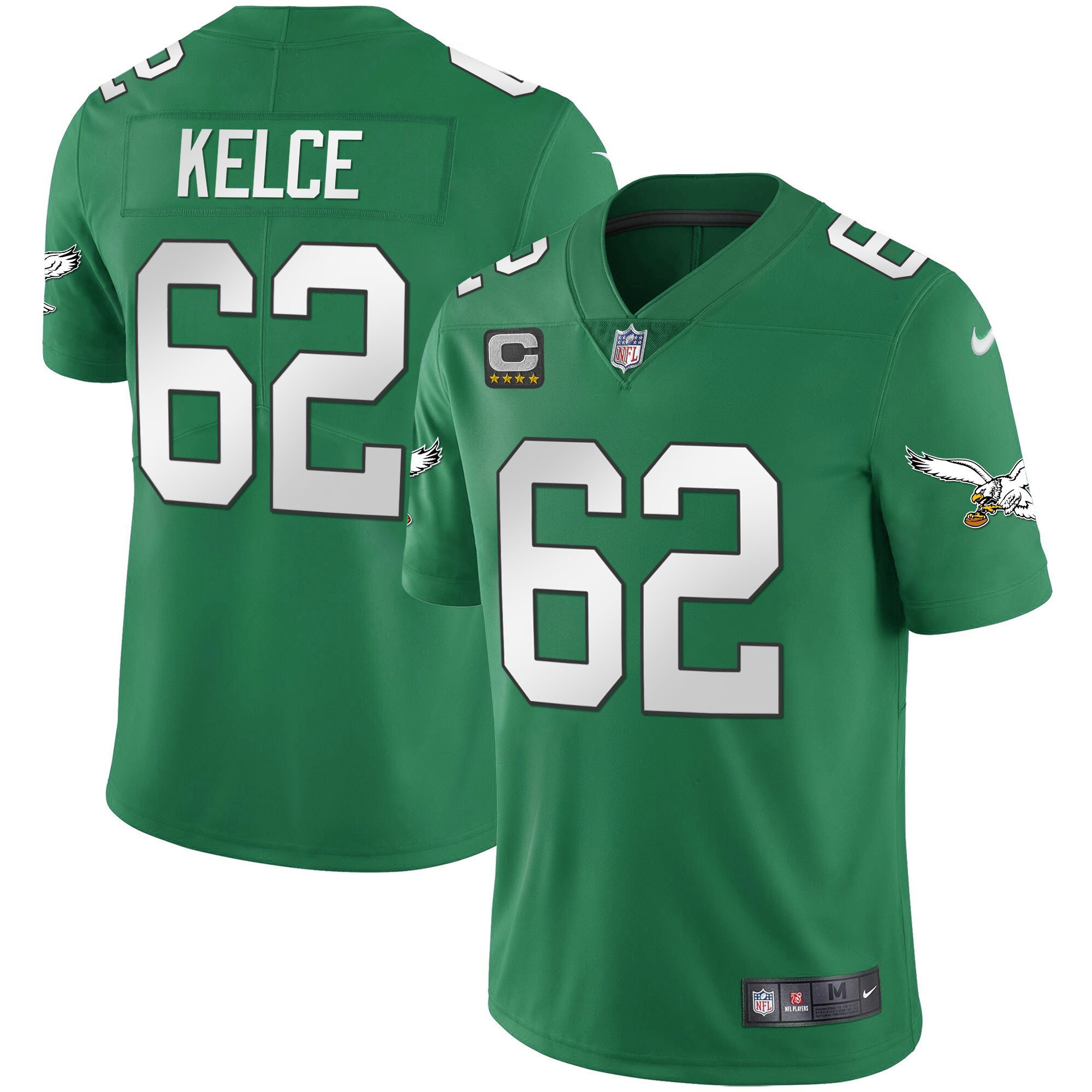 Jason Kelce Youth's Philadelphia Eagles Kelly Green Gold Jersey - All Stitched