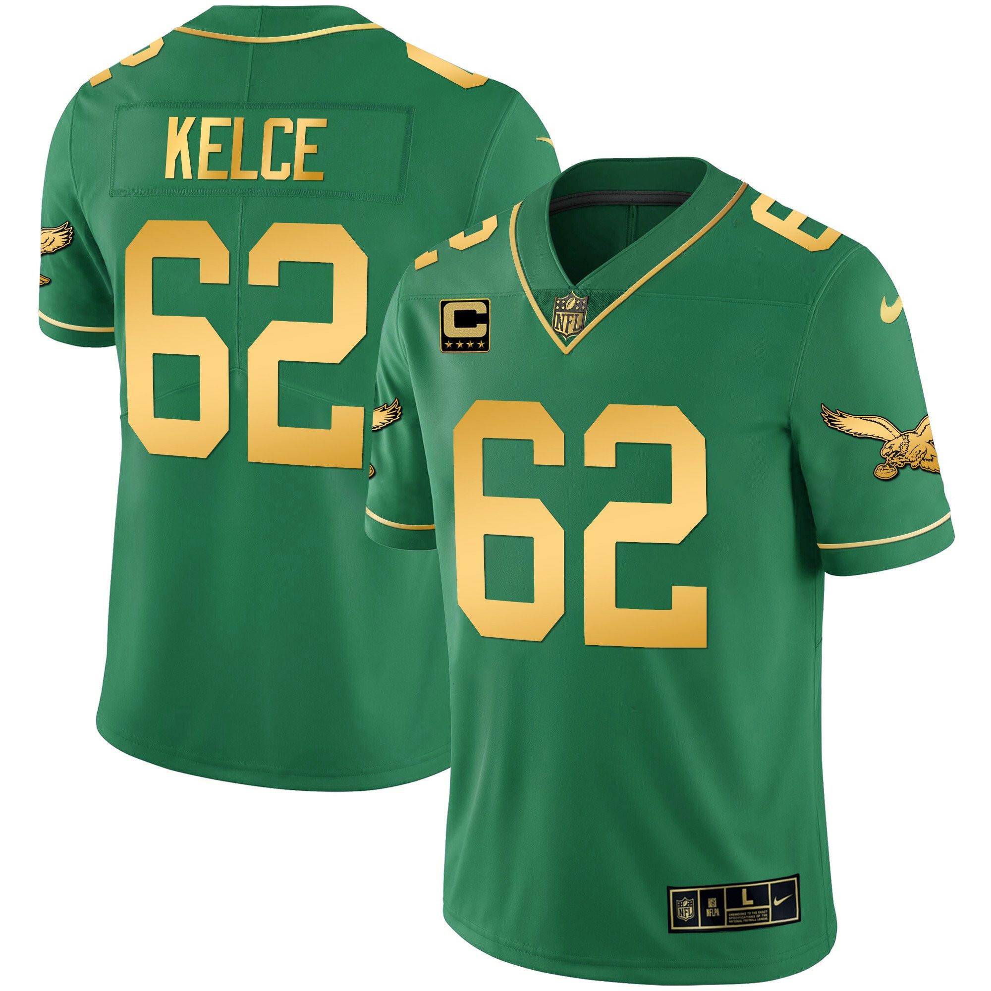 Jason Kelce Youth's Philadelphia Eagles Kelly Green Gold Kelly Gold Jersey - All Stitched