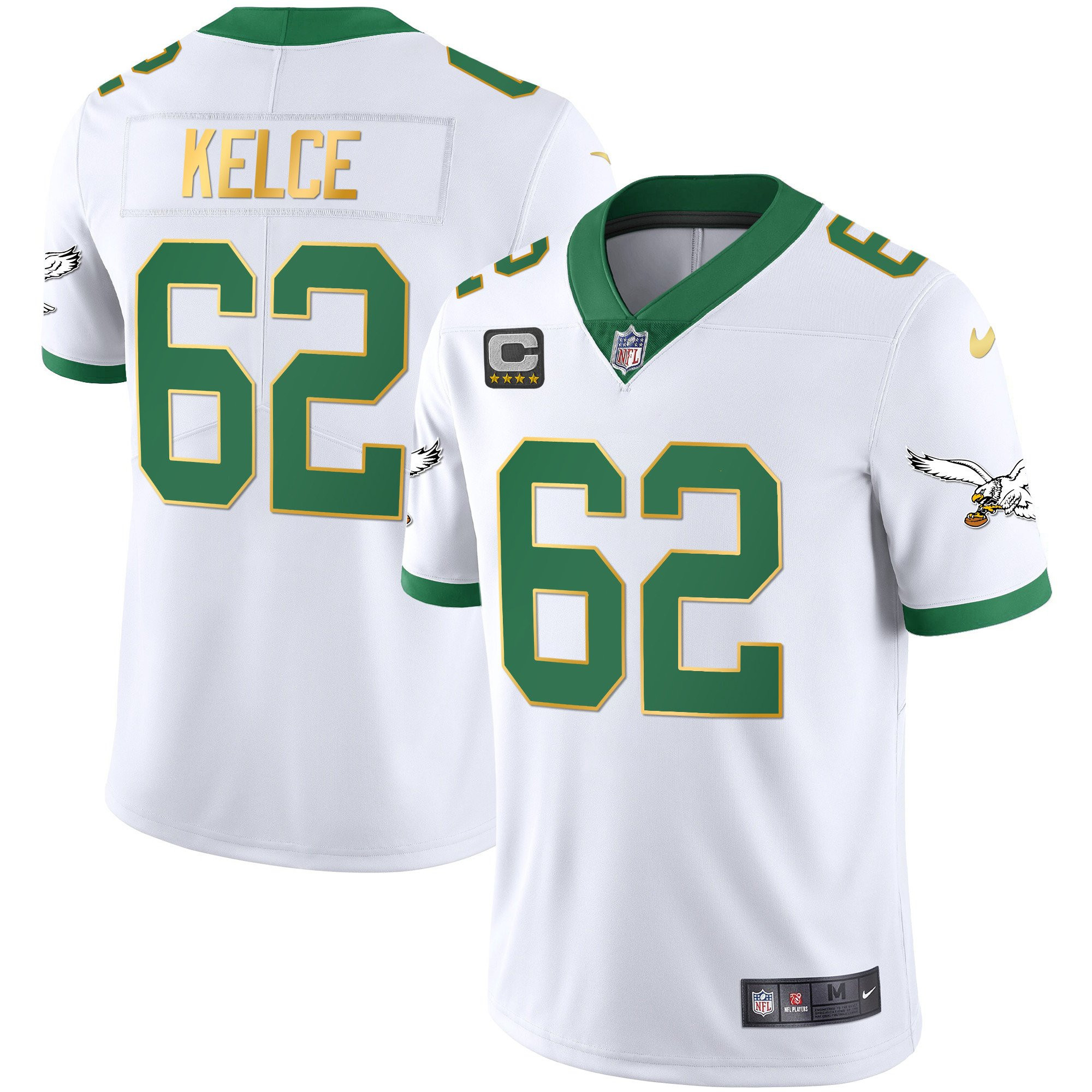 Jason Kelce Youth's Philadelphia Eagles Kelly Green Gold White Gold Trim Jersey - All Stitched