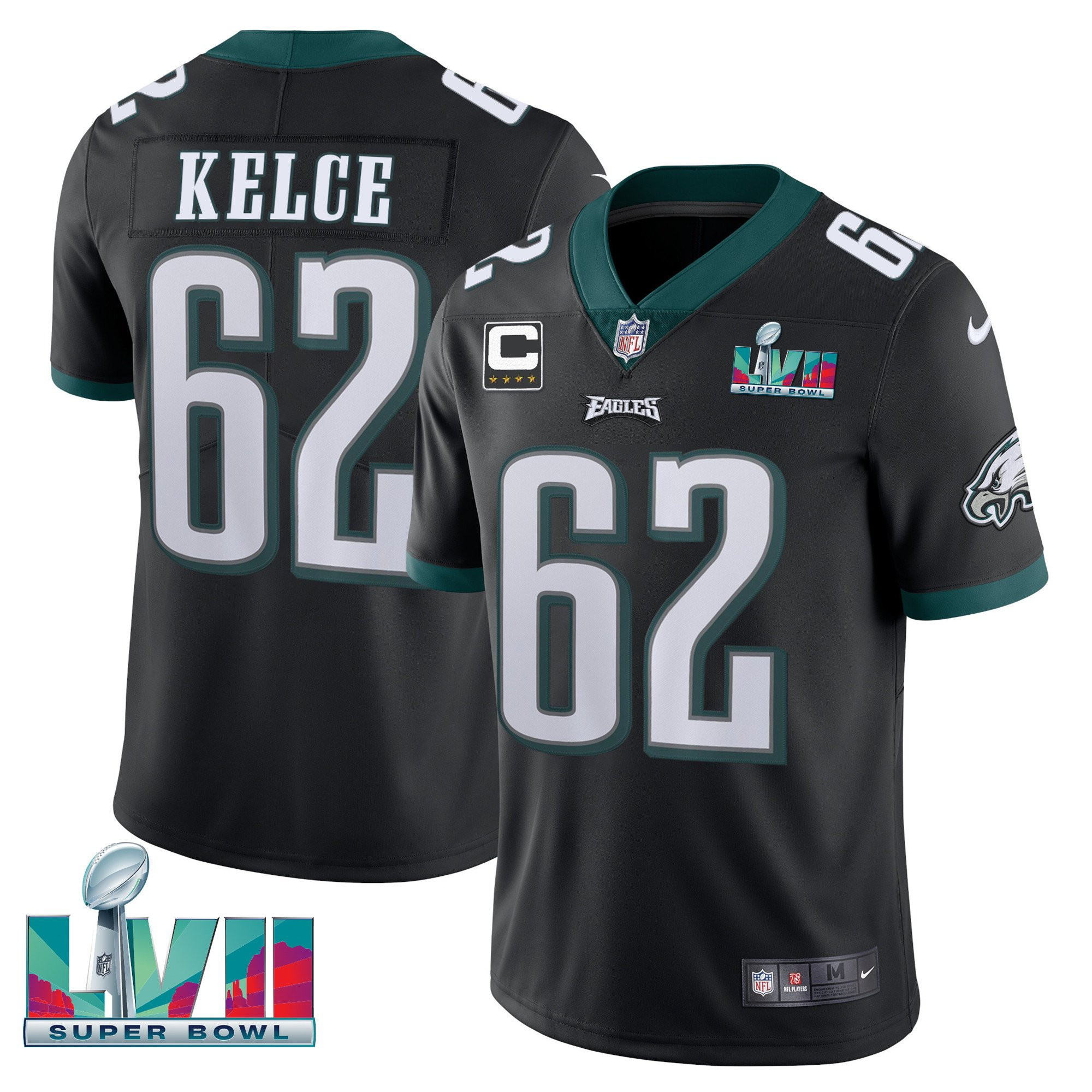 Jason Kelce Youth's Philadelphia Eagles Super Bowl Patch Vapor Black Jersey - All Stitched