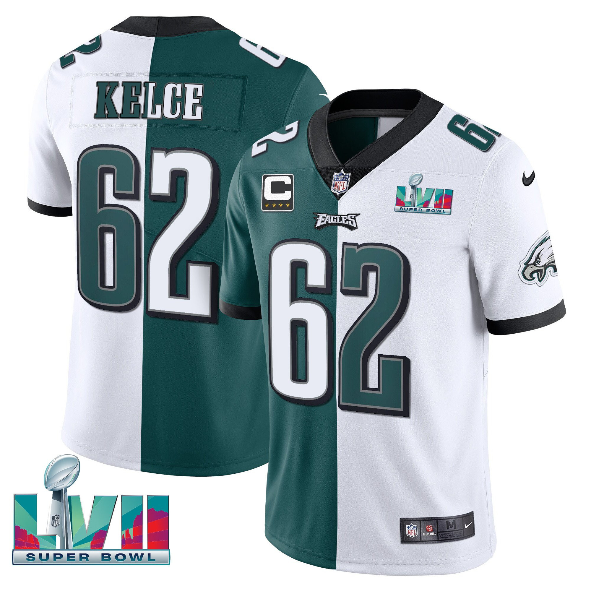 Jason Kelce Youth's Philadelphia Eagles Super Bowl Patch Vapor Split Jersey - All Stitched