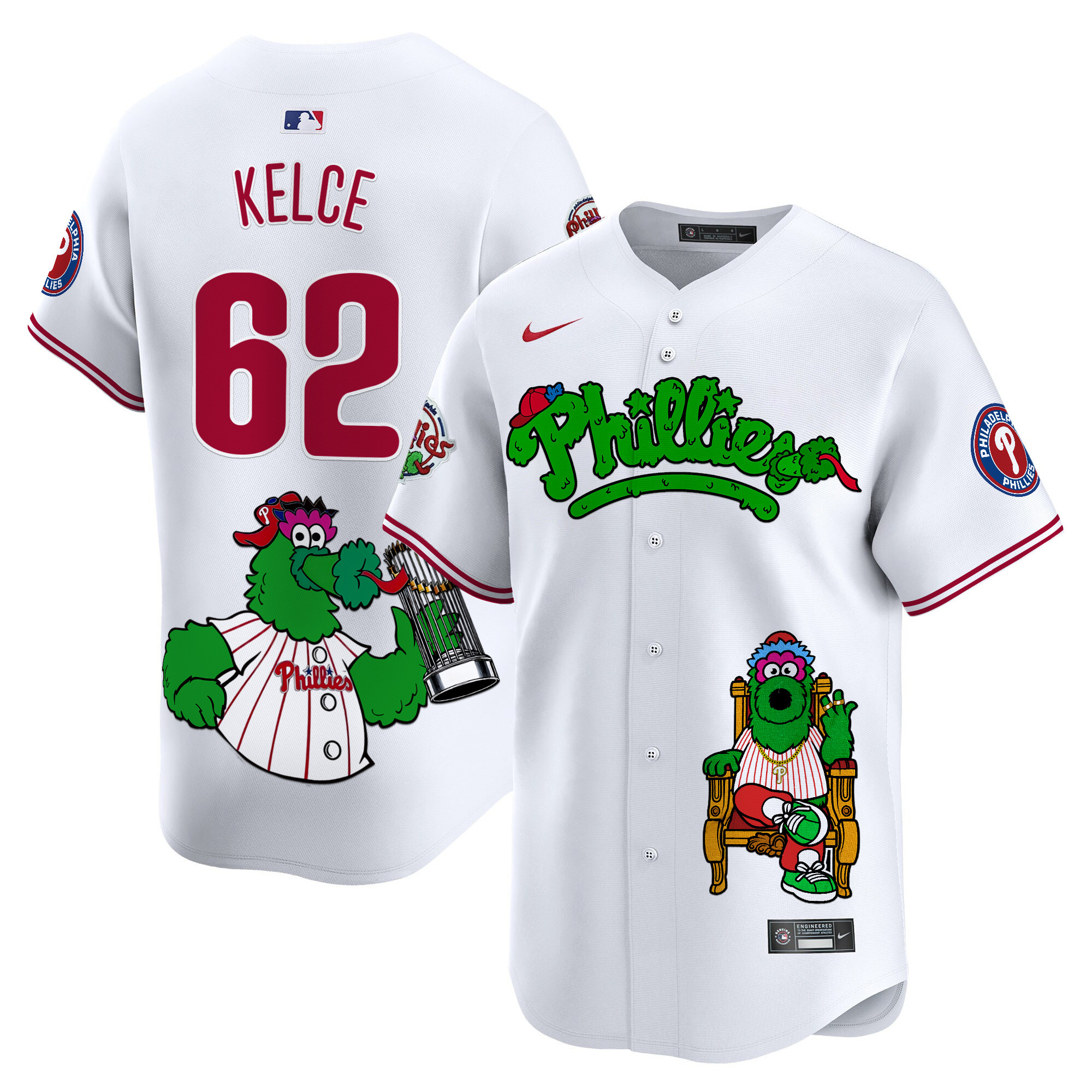 Jason KelceUnisex Philadelphia Phillies Phanatic Vapor Premier Limited White Jersey - Printed