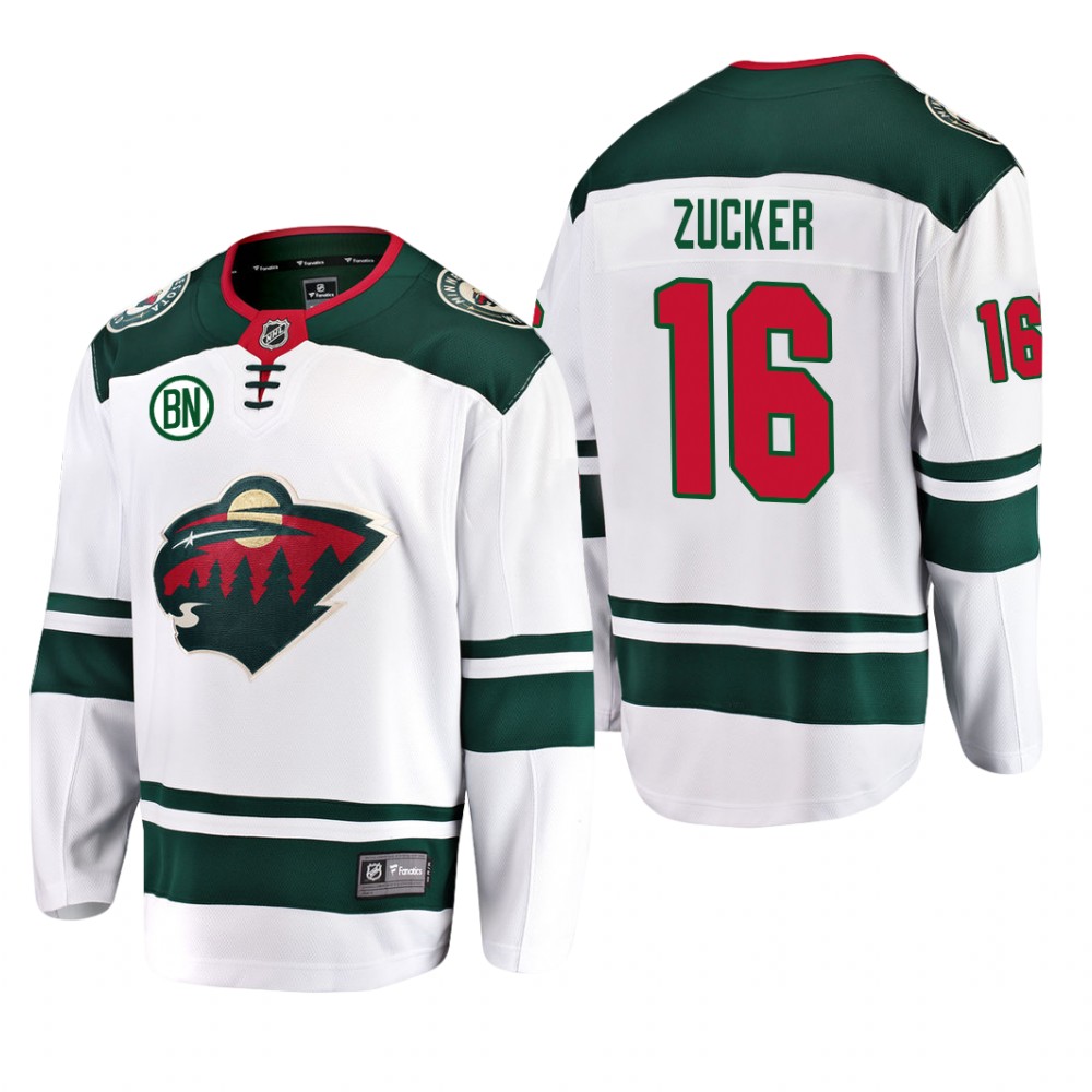 Jason Zucker #16 Minnesota Wild Away White Men’s Jersey with BN Patch