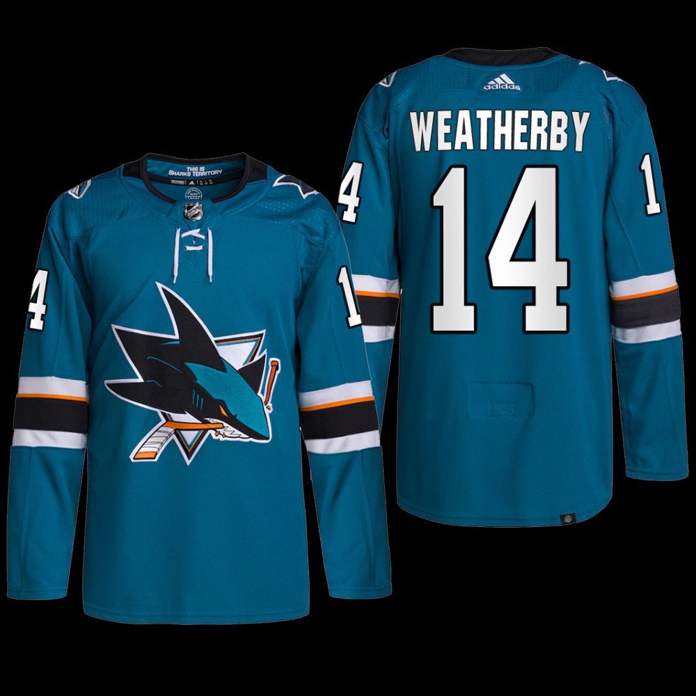 Jasper Weatherby San Jose Sharks Primegreen Jersey 2022 Teal #14 Home Uniform