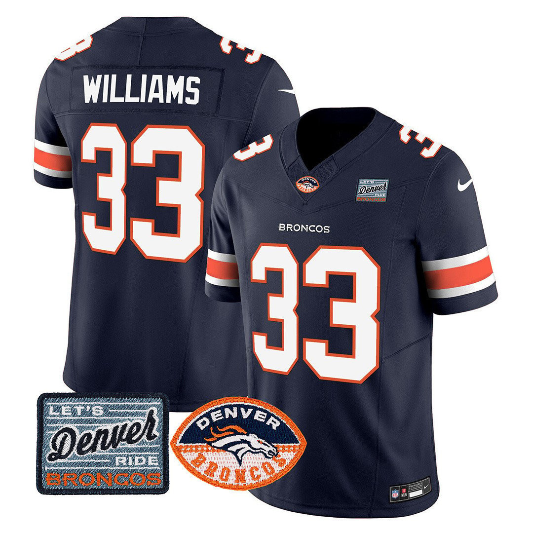 Javonte Williams Men's Denver Broncos Logo Patch Limited Navy Jersey - All Stitched 
