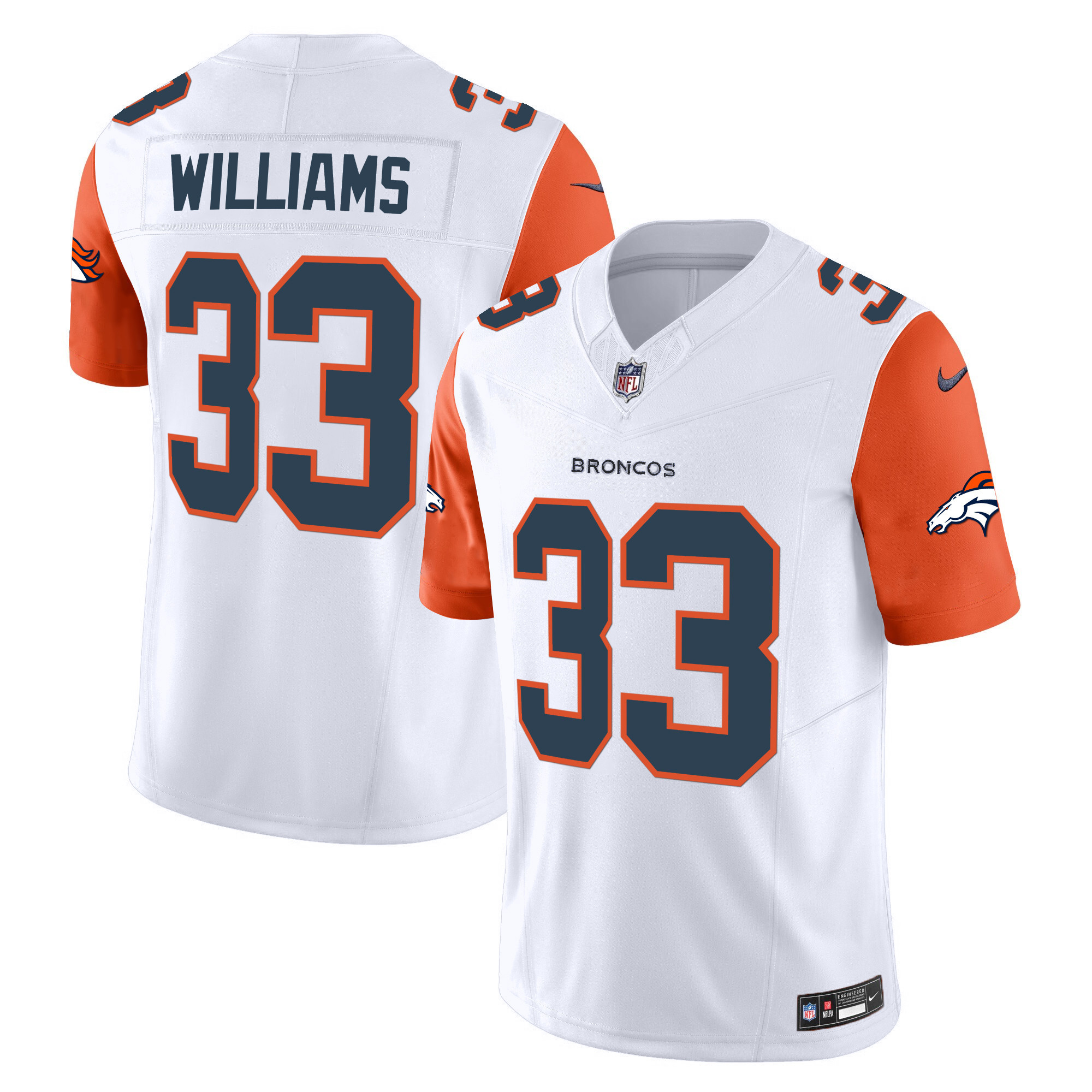 Javonte Williams Men's Denver Broncos Vapor Limited Orange Sleeves Jersey - All Stitched 