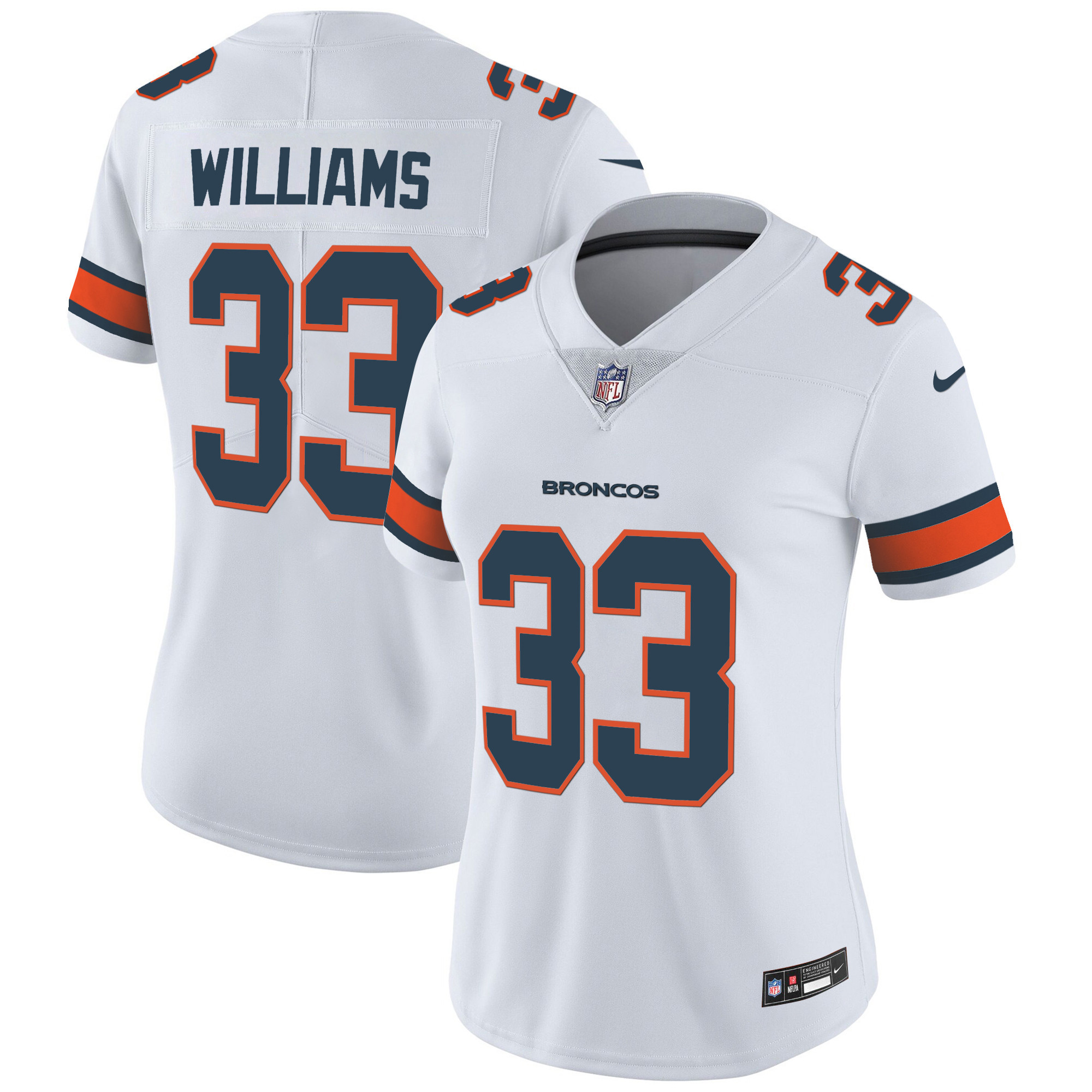 Javonte Williams Women's Denver Broncos Vapor Limited White Jersey - All Stitched 