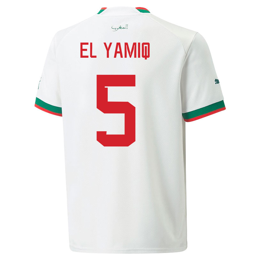 Jawad El Yamiq 5 Morocco National Team 2022-23 Qatar World Cup Men Away Soccer Jersey – White
