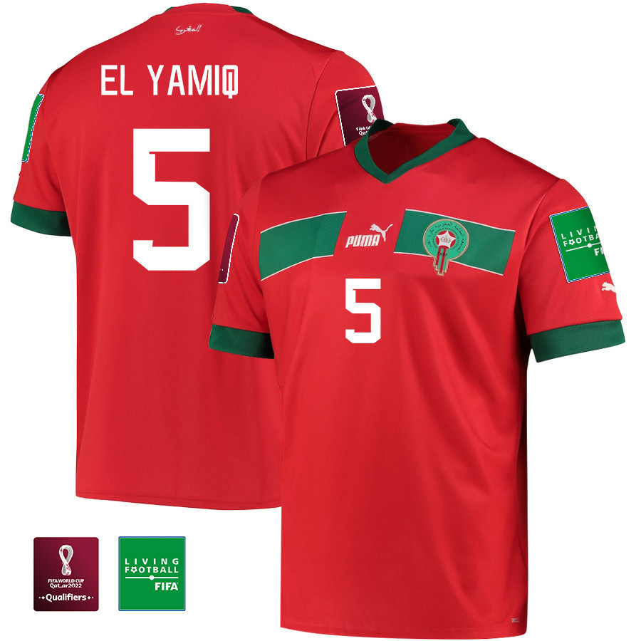 Jawad El Yamiq 5 Morocco National Team FIFA World Cup Qatar 2022 Patch Home Soccer Jersey, Men