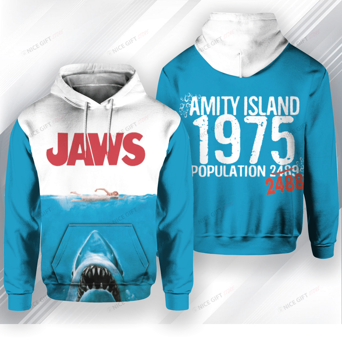 JAWS Amity Island 1975 Population 2488 3D Hoodie Gift For Fans