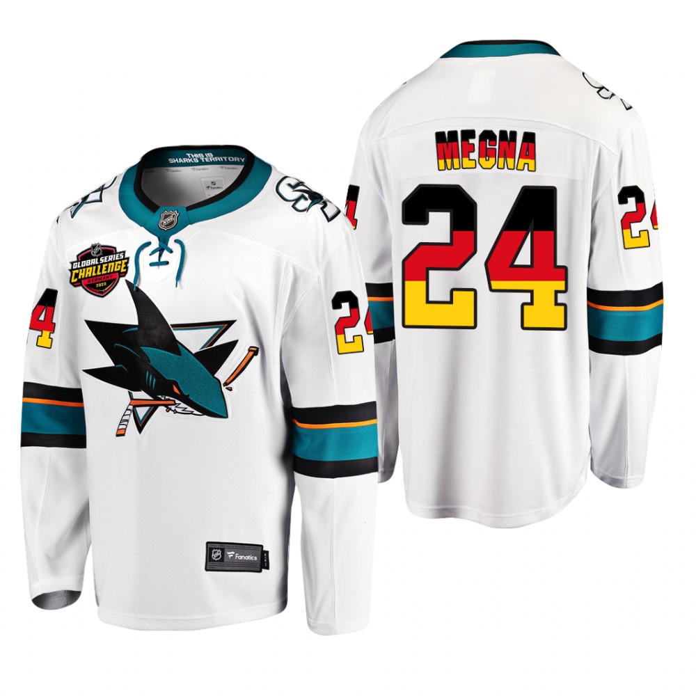 Jaycob Megna #24 San Jose Sharks 2022 NHL Global Series White Germany Challenge Jersey