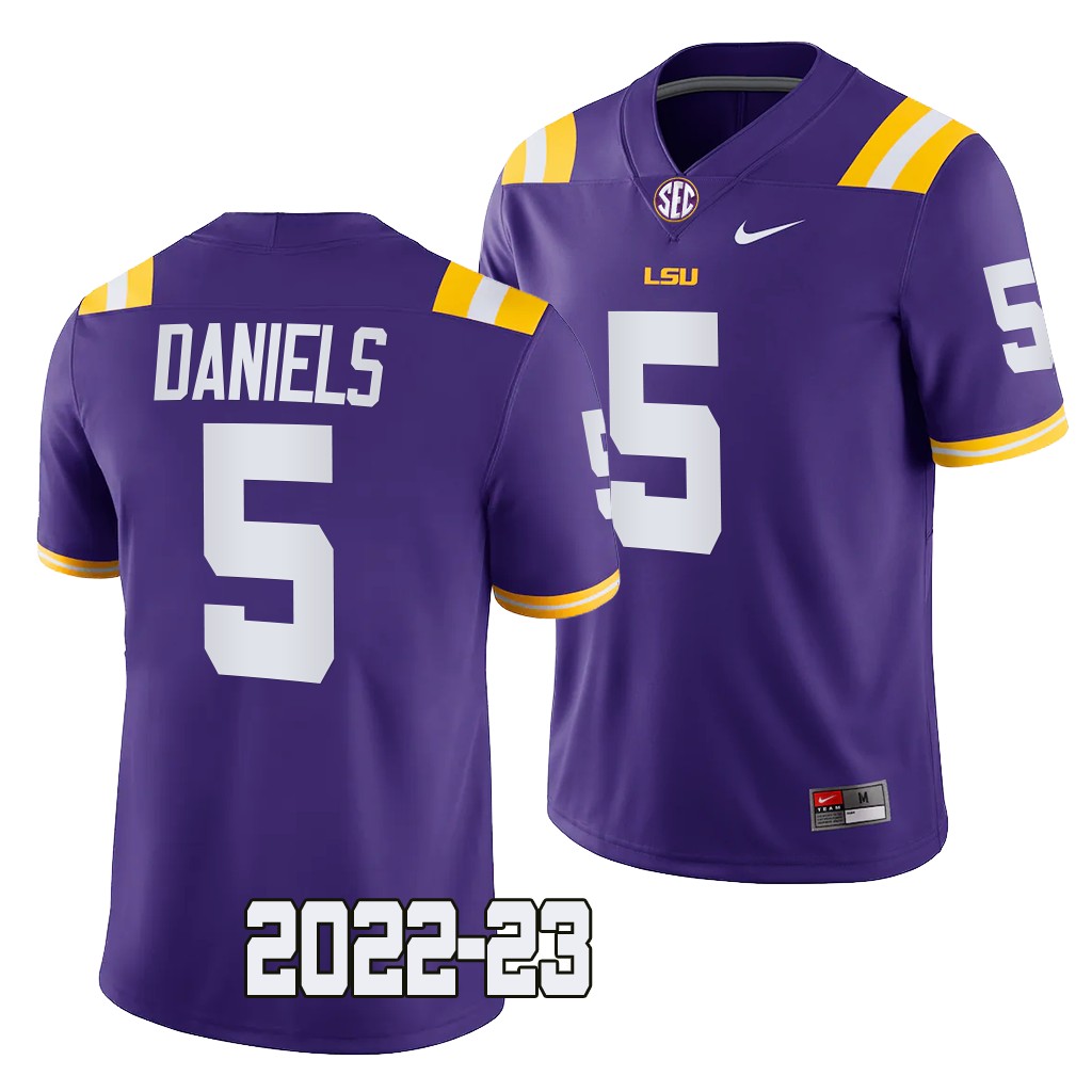 Jayden Daniels LSU Tigers 2022-23 College Game Jersey Men's Purple #5 Uniform