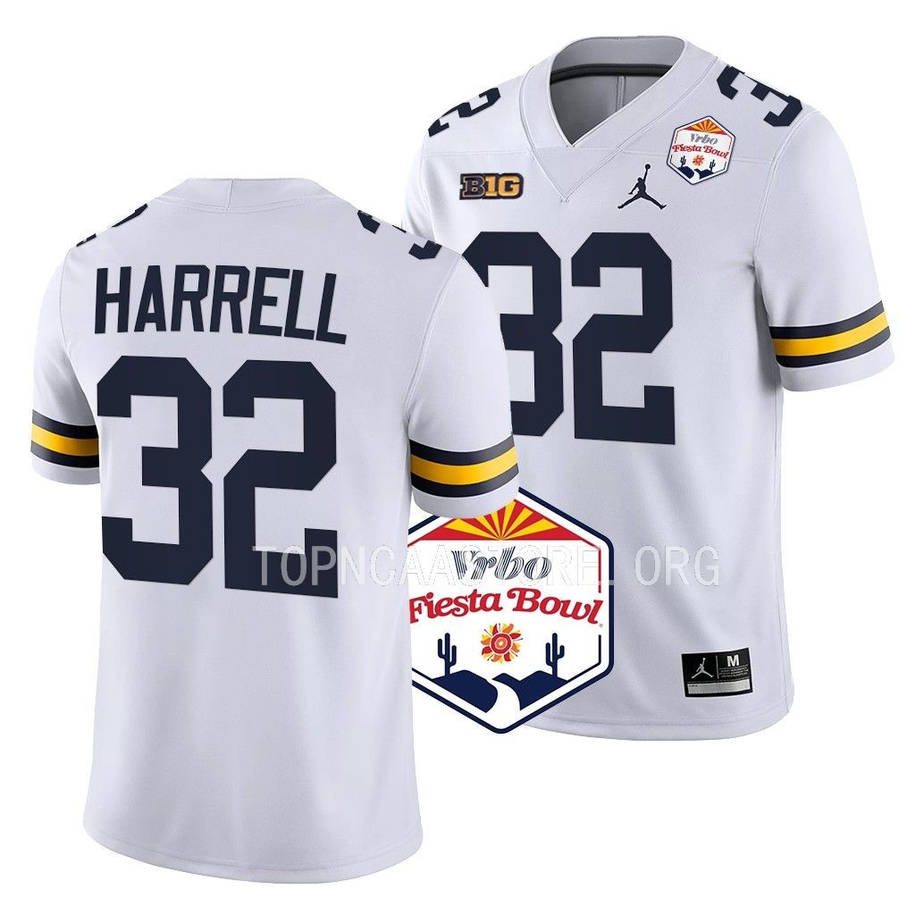 Jaylen Harrell Michigan Wolverines 2022 Fiesta Bowl College Playoff Jersey Men's White #32 Uniform